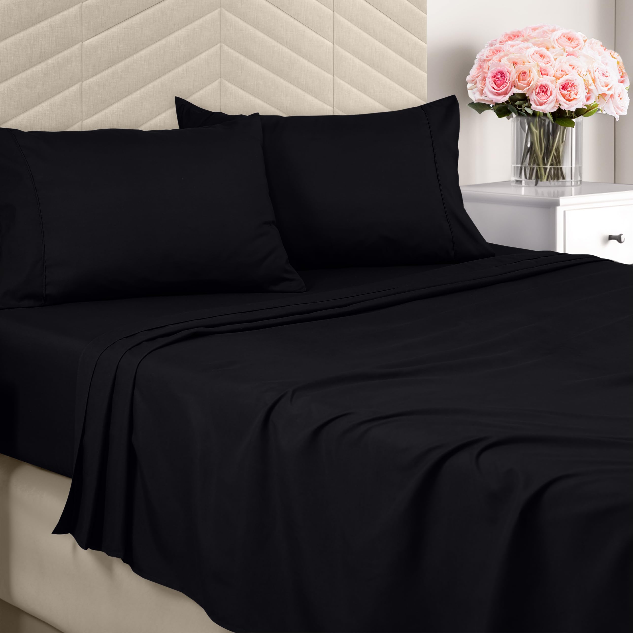 Utopia Bedding King Sheet Set - Brushed Microfiber - Soft Bed Sheets for King Size Bed - Includes 1 Fitted, 1 Flat, & 2 Pillow Cases - Deep Pocket (Black)
