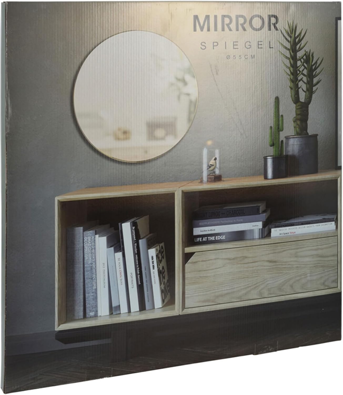 Well Home Round Mirror Diameter 55 cm with Gold Metal Frame and 2 Hooks