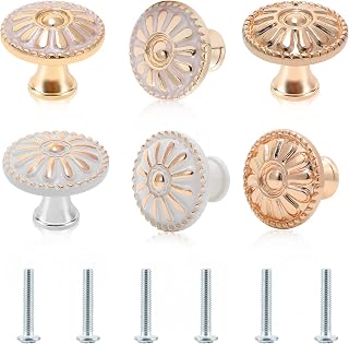 Boho Round Cabinet Knob Kannino 6 Pack Boho Furniture Knobs and Pulls European Style Kitchen Cabinet Knobs with Screws, Drawer Dresser Knobs for Furniture Kitchen Cupboard Closet Wardrobe Bathroom