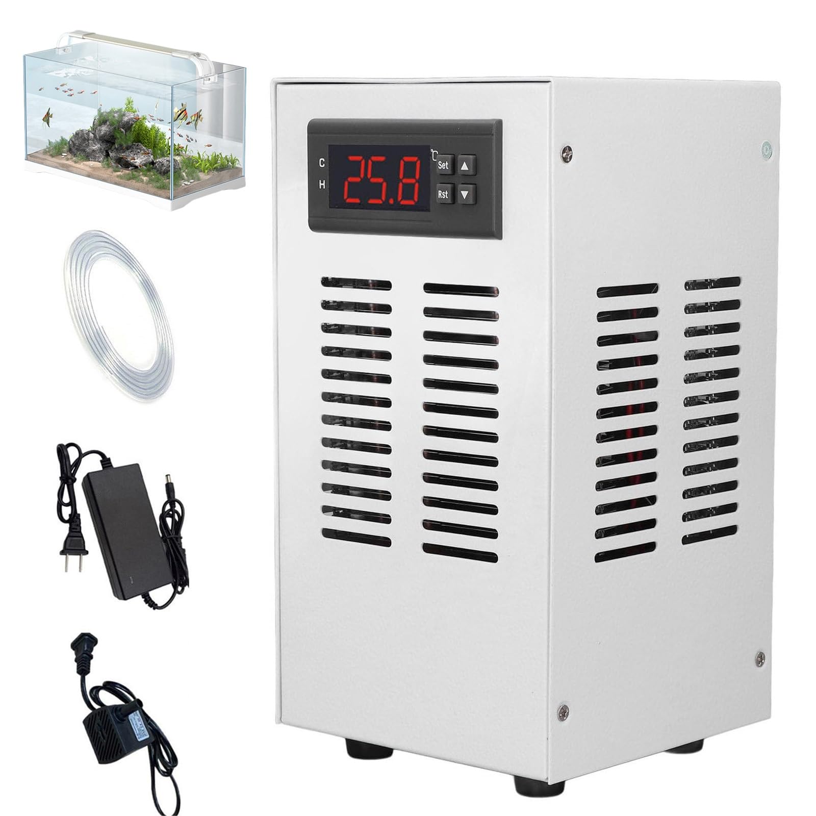 20L/35L Aquarium Chiller, Small Aquarium Water Chiller, Water Cooler with Pump & Hose, Digital Display, Quiet Design Hydroponic Cooling System, for Hydroponics, Coral Reef, Fresh & Salt(35L)