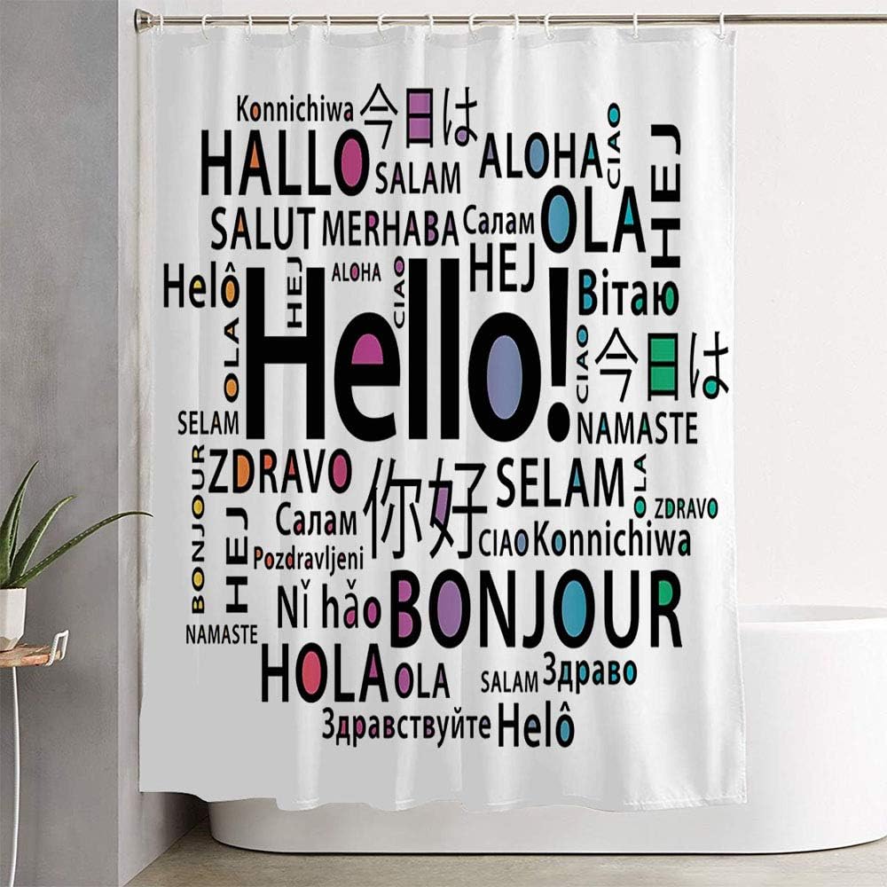 Shower Curtain for Bathroom in Hello Different Languages Print Translate Design