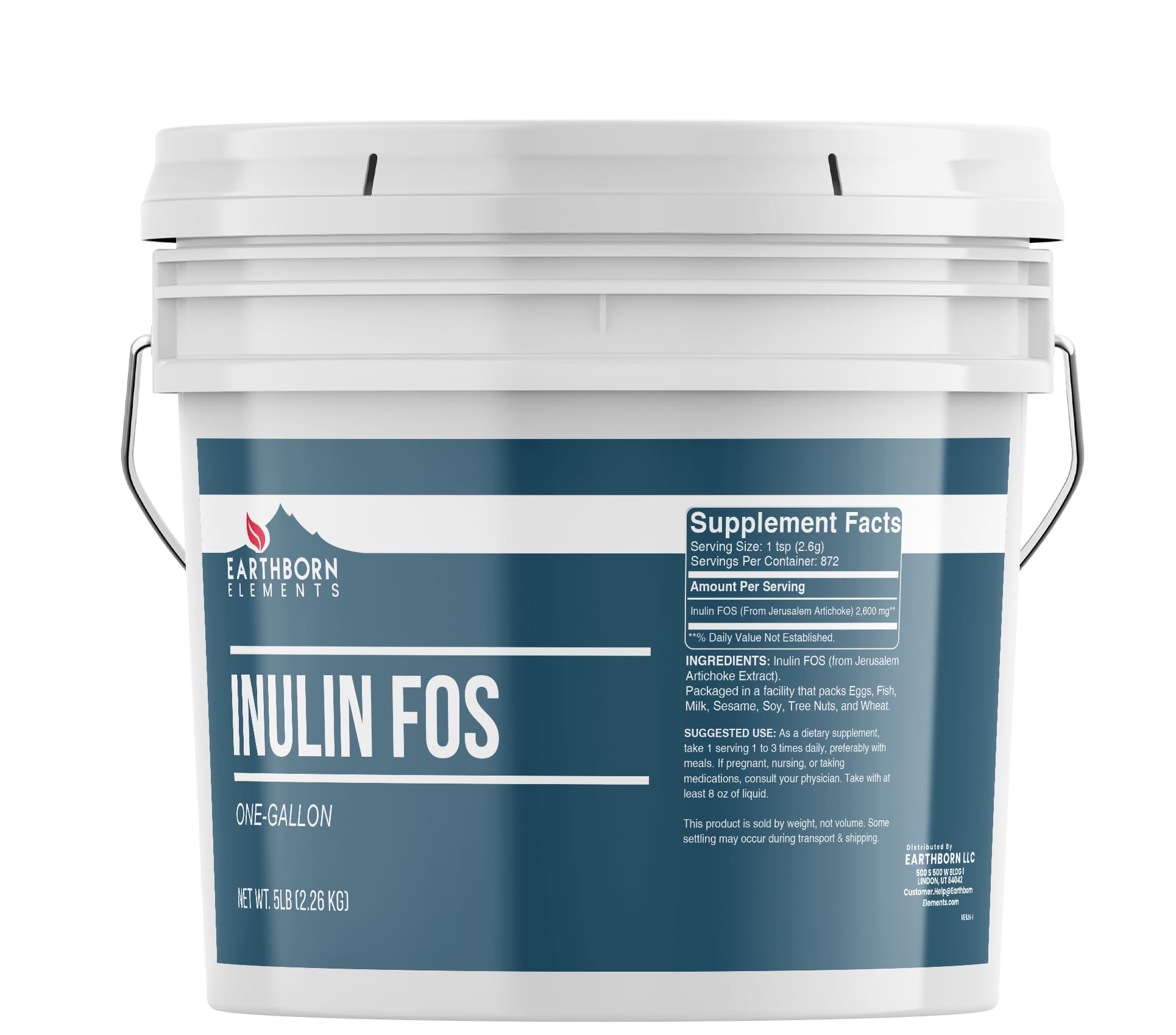 Earthborn Elements Inulin 1 Gallon, Pure & Undiluted, Lab Verified