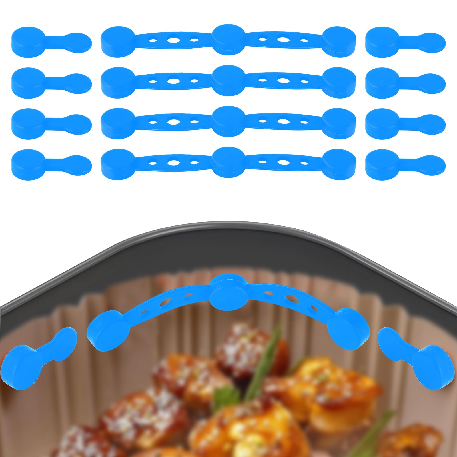 Lyreh 12pcs Air Fryer Magnets, Versatile Silicone Magnet Buckles Heat Resistant Air Fryer Accessories for Securing Parchment Paper, Prevent Liner Covering Food or Touching Heating Element (Blue)