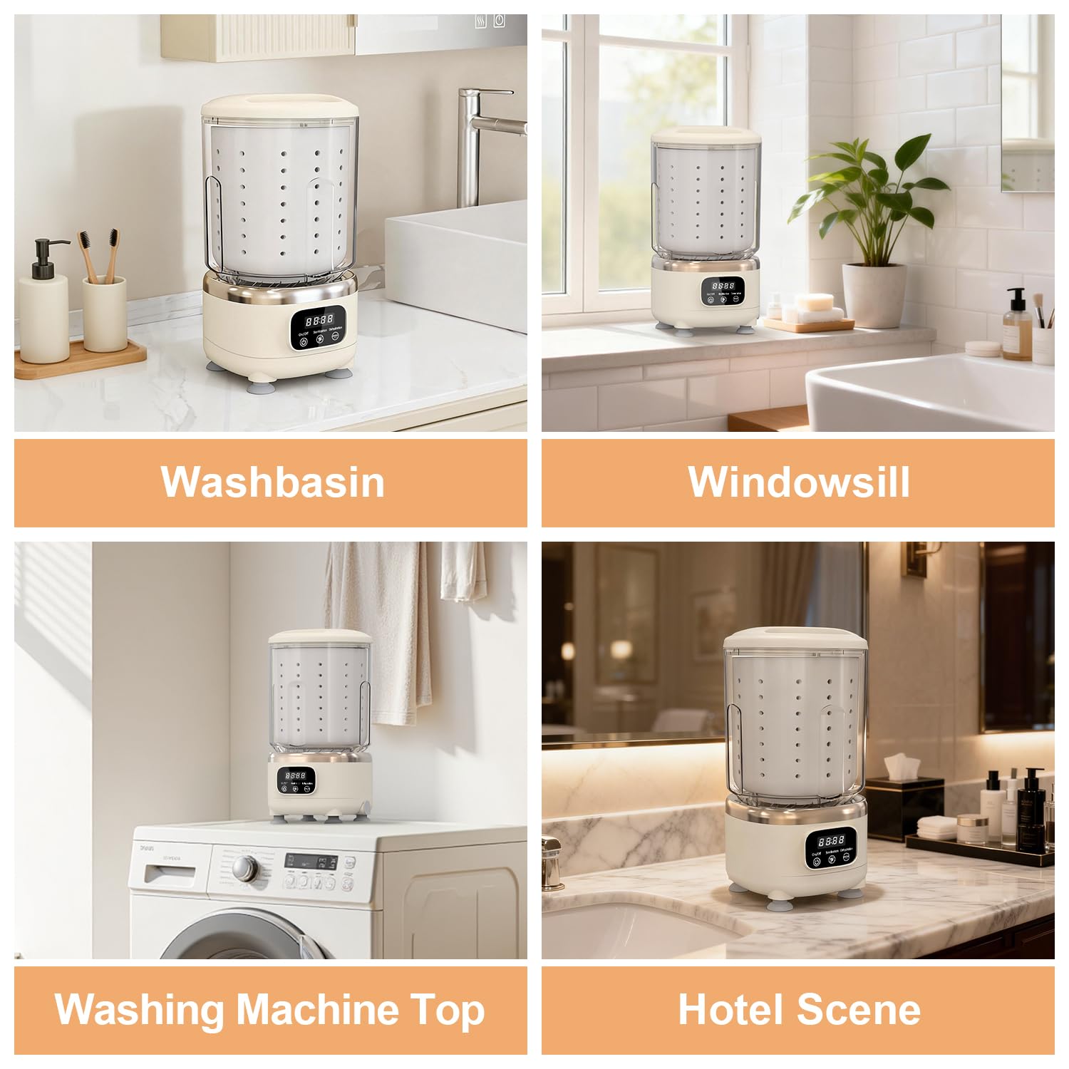 Máquina de limpieza de ropa interior, mini lavadora portátil, recargable de 3000 Ah, lavadora inalámbrica pequeña portátil para el hogar, adecuada para ropa interior, carga pequeña, beige