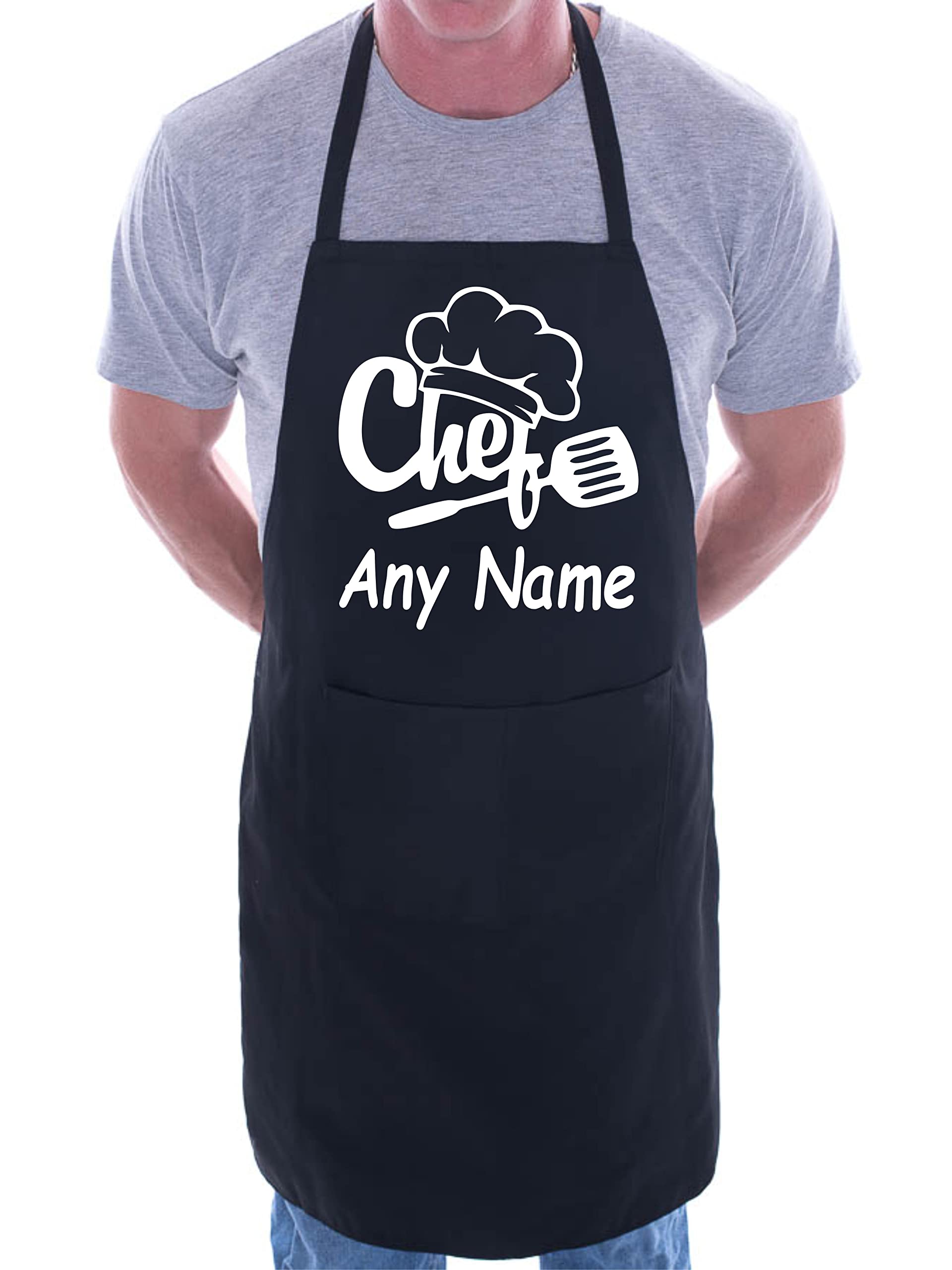 Print4u Unisex Black Personalised Apron Chef Your Text Here Any Words Bbq Baking Cooking