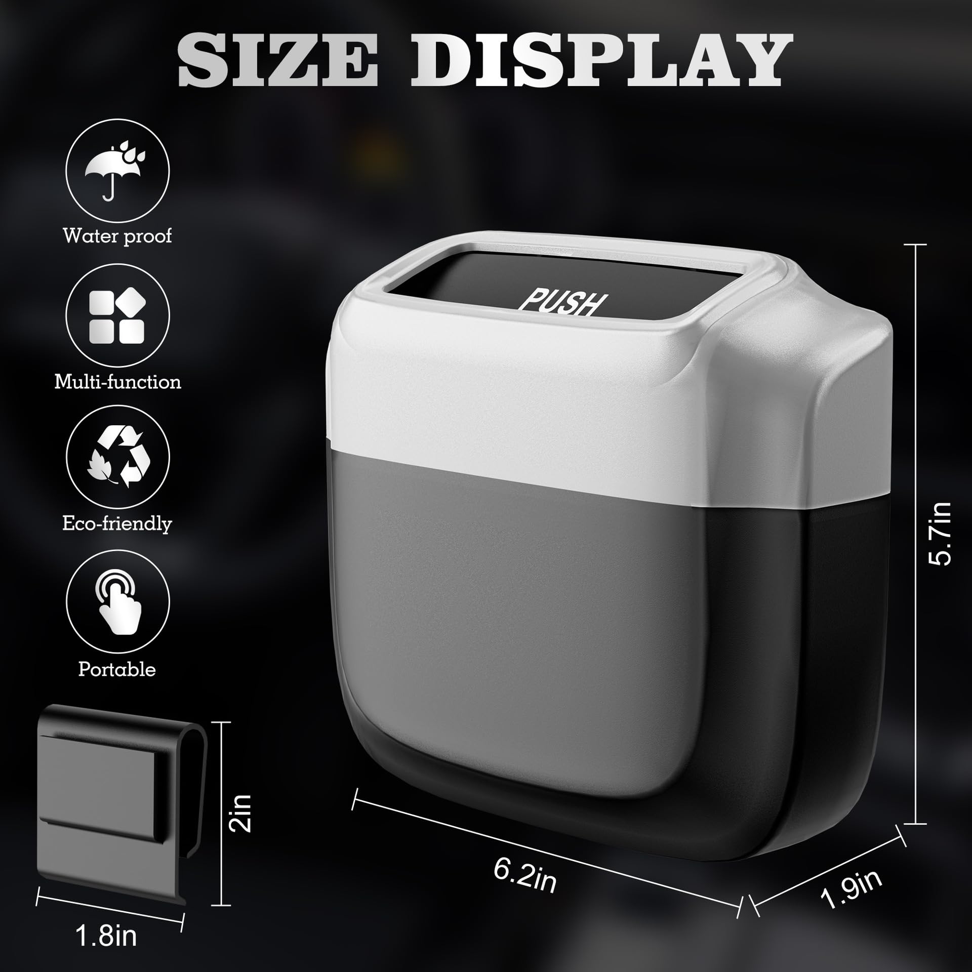 Auto Mülleimer für Volvo EX30 Electric 2024 2025 2026, Auto Mülleimer Organizer Aufbewahrungsbox Abfalleimer Auslaufstarker Innenraum Zubehör,Black