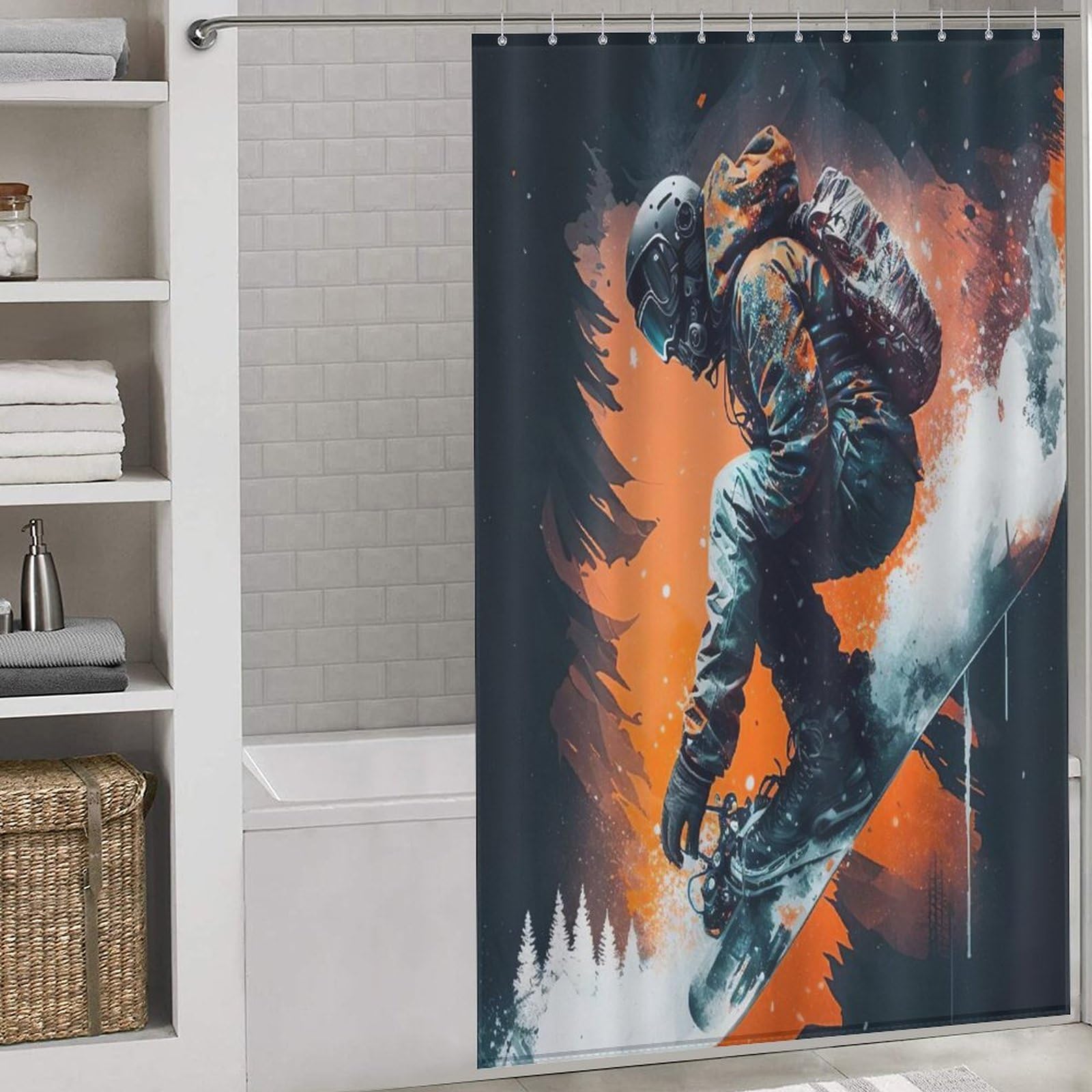 Snowboard rideau de douche en tissu imperméable 140x183cm pour salle de bain