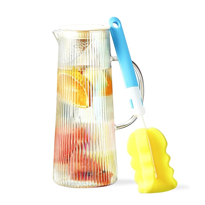 Buy Pitcher,1300ml/44oz Water Pitcher,Glass Pitcher with Lid,Heat