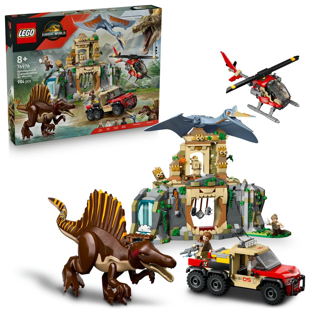 LEGO Jurassic World Powietrzna misja z kecalkoatlem i spinozaurem, figurki dinozaurów, interaktywna zabawka dla dziecka, zestaw dla 8-latka, pomysł na prezent dla chłopca i dziewczynki 76976