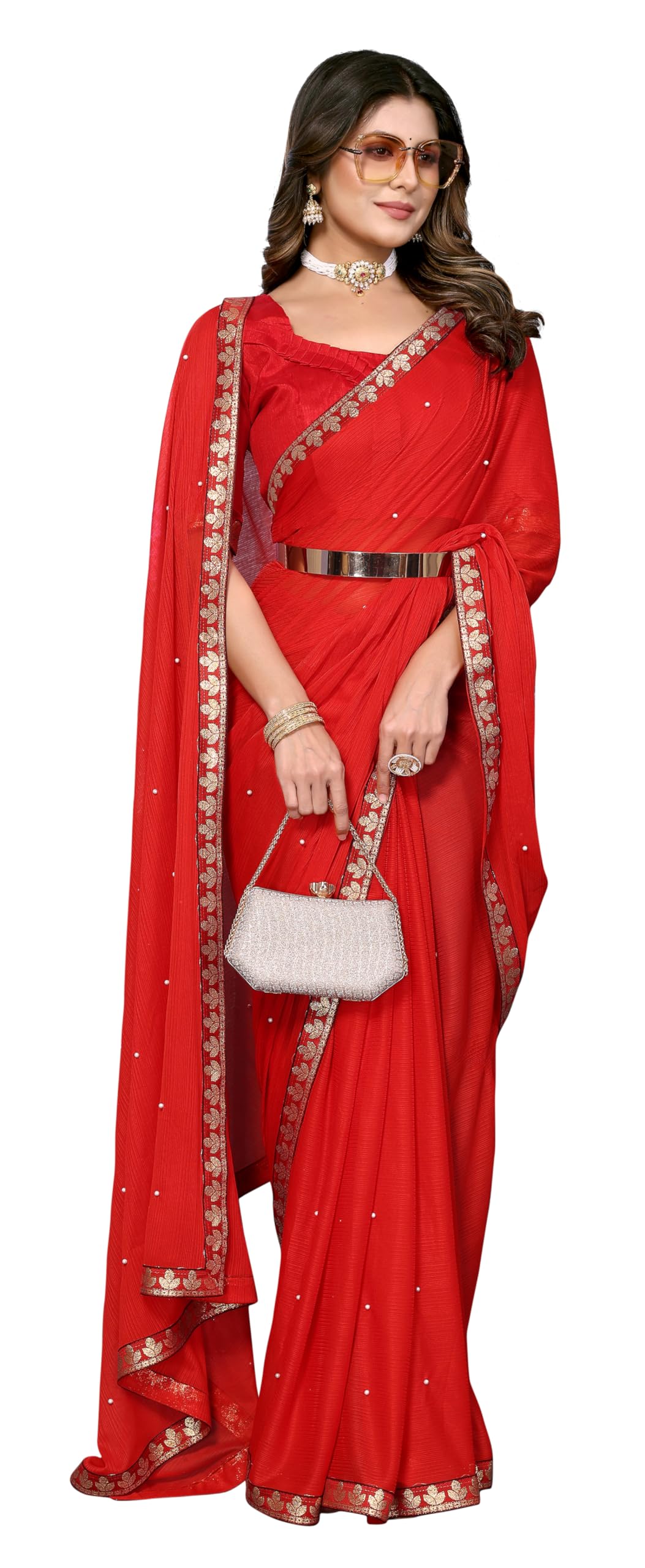 Sari Tejido Jacquard Banarasi De Mujer India Con Blusa Sin Costuras, Color Marrón
