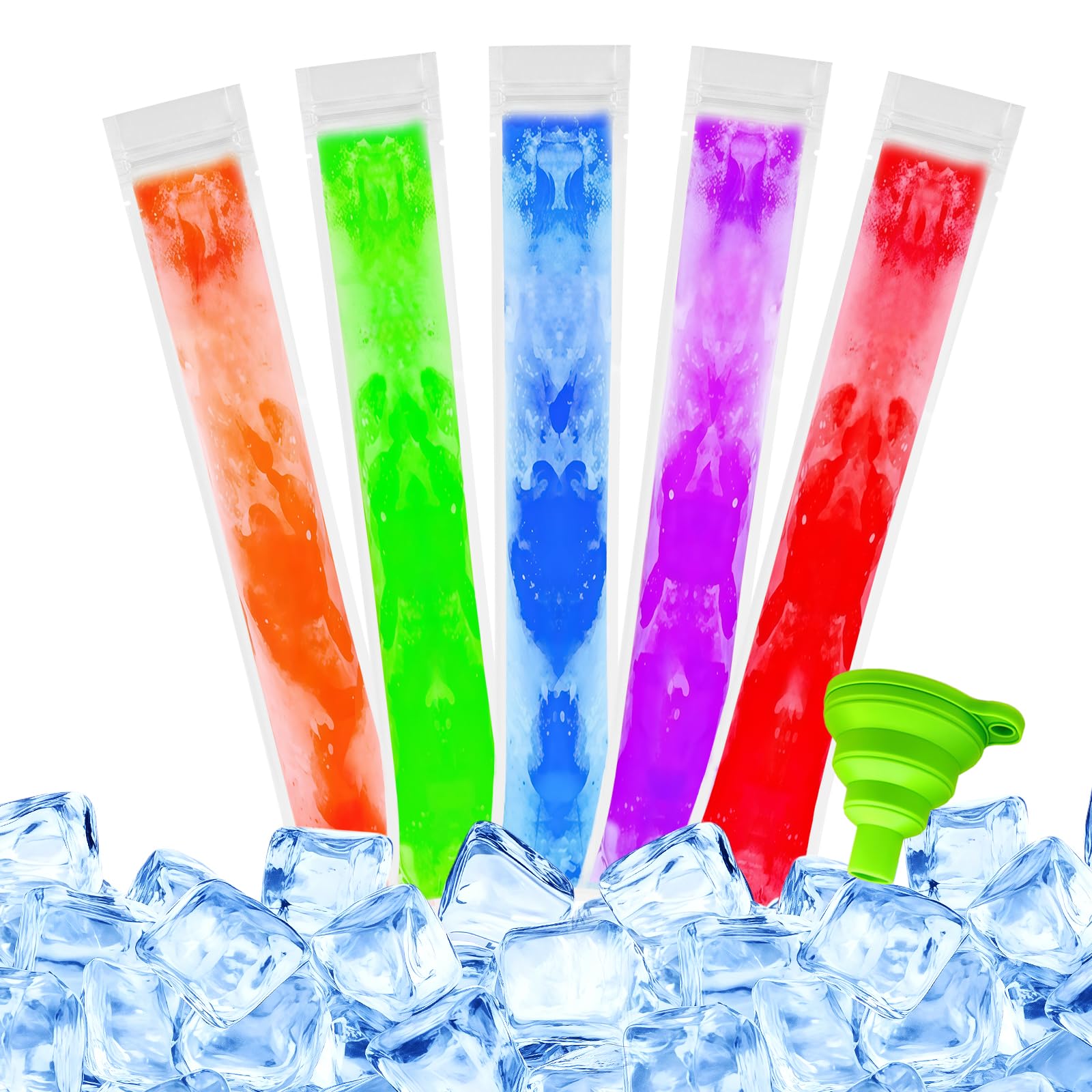 HAGOT 200 Pcs Ice Pop Moulds,Reusable Ice Popsicle Mould with Funnel,DIY Ice Cream Sticks Juice Yogurt Smoothie Popsicle Molds