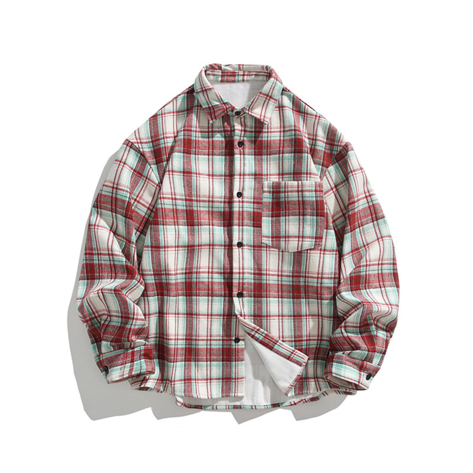 Generisch Chemise de travail à carreaux pour homme - Chemise thermique - Poches en laine d'agneau - Chemise à carreaux - Chemise épaisse en flanelle doublée - Veste polaire - Automne - Hiver - Veste