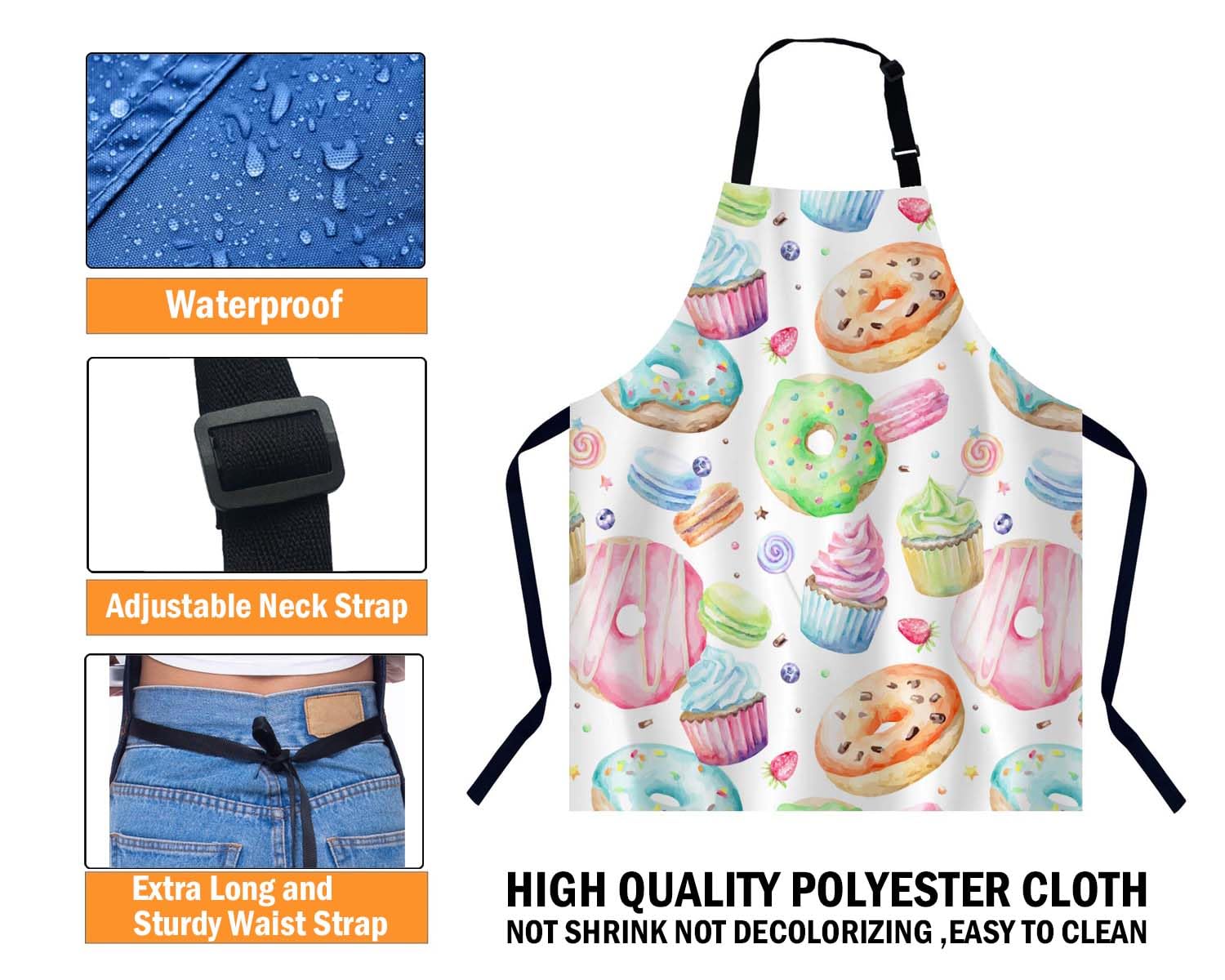 BGBDEIA Sweet Delicious Watercolor Macarons Kitchen Apron for Women Men Adjustable Apron Chef Bakers Apron Cooking Apron Cooking Baking Gardening - Image 4