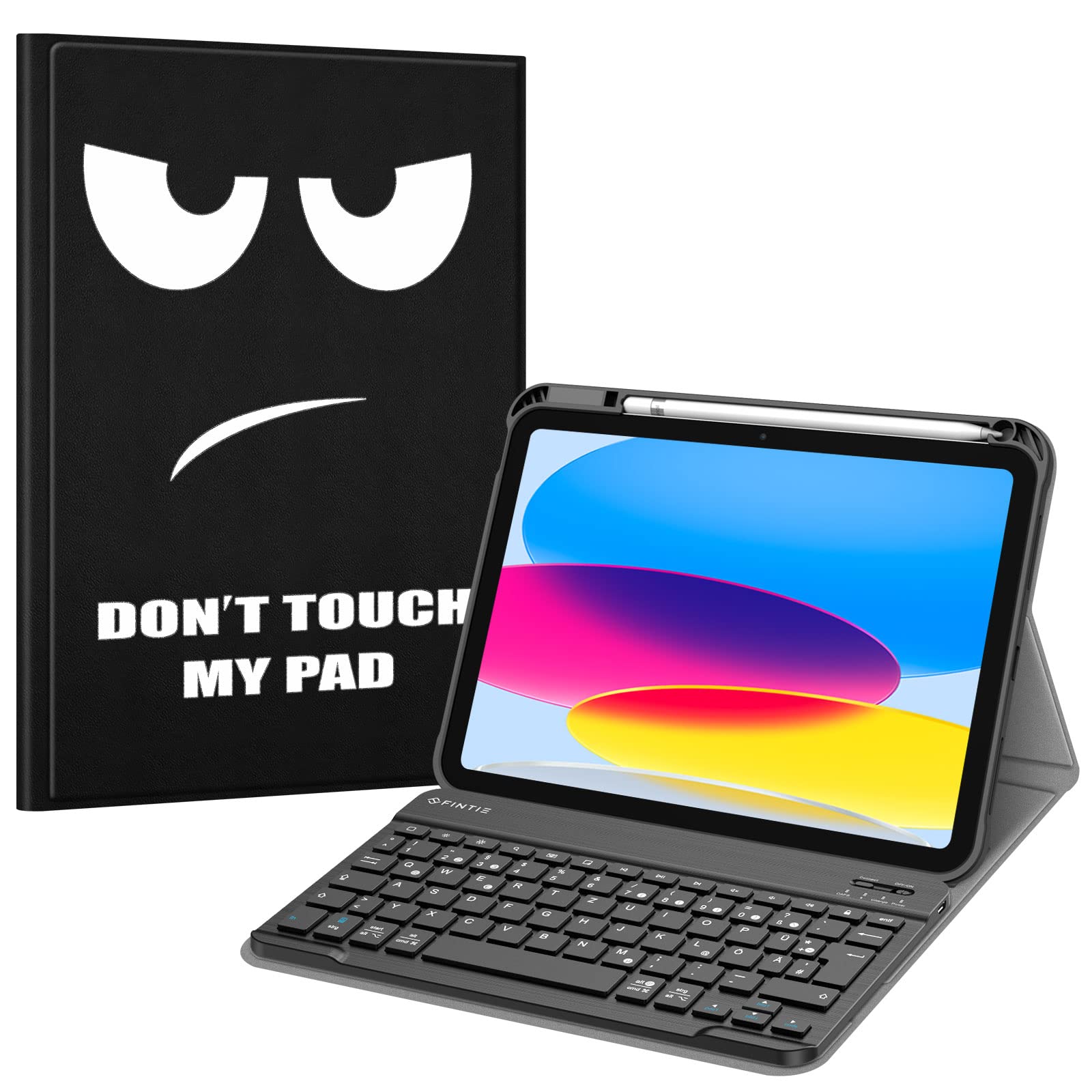 FINTIE Tastatur Hülle für iPad (A16) 11./10. Generation (11/10.9 Zoll) | Magnetisch Abnehmbare Deutsches QWERTZ-Layout Bluetooth Tastatur, TPU Rückschale Schutzhülle mit Stifthalter,