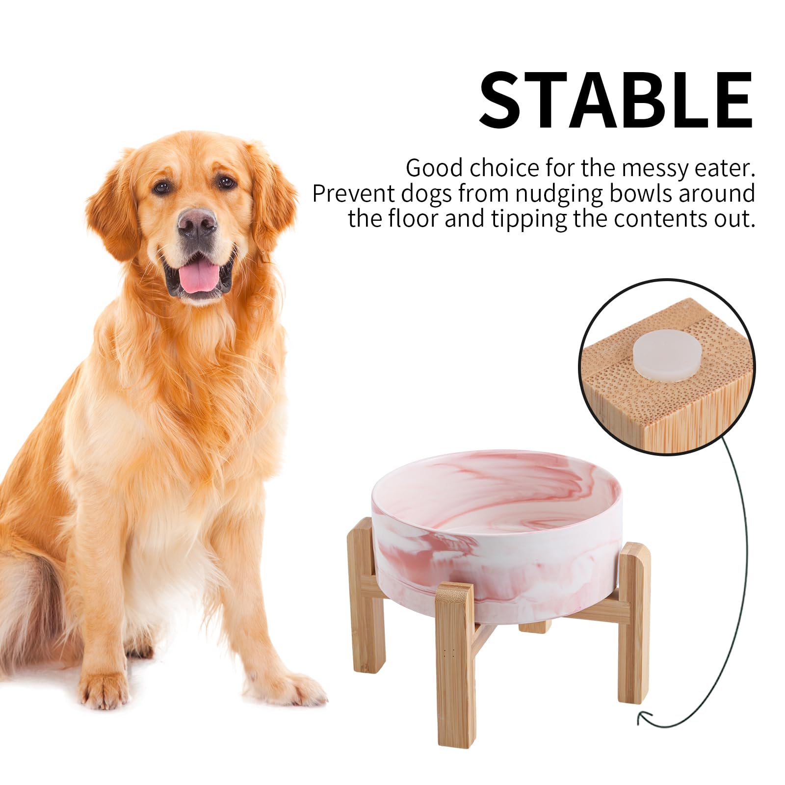 Erhöhter Keramik-Hundenapf für mittelgroße und große Rassen, Hundefutter-Wassernapf mit Ständer, 20,3 cm, 7,6 Tassen, rutschfest, schwer, Marmor, Rosa