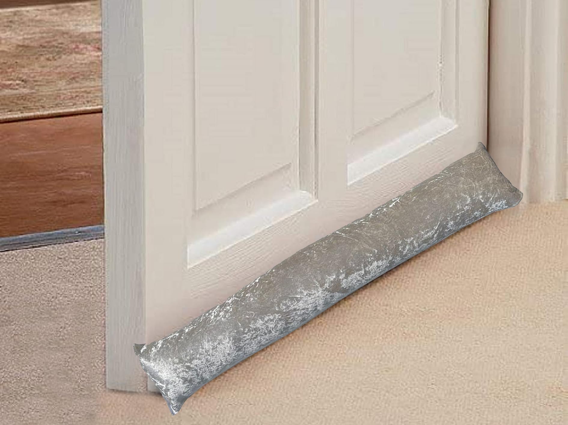 Window and Door Draught Excluder Crushed Velour - Decorative Draft Stopper - (Silver)