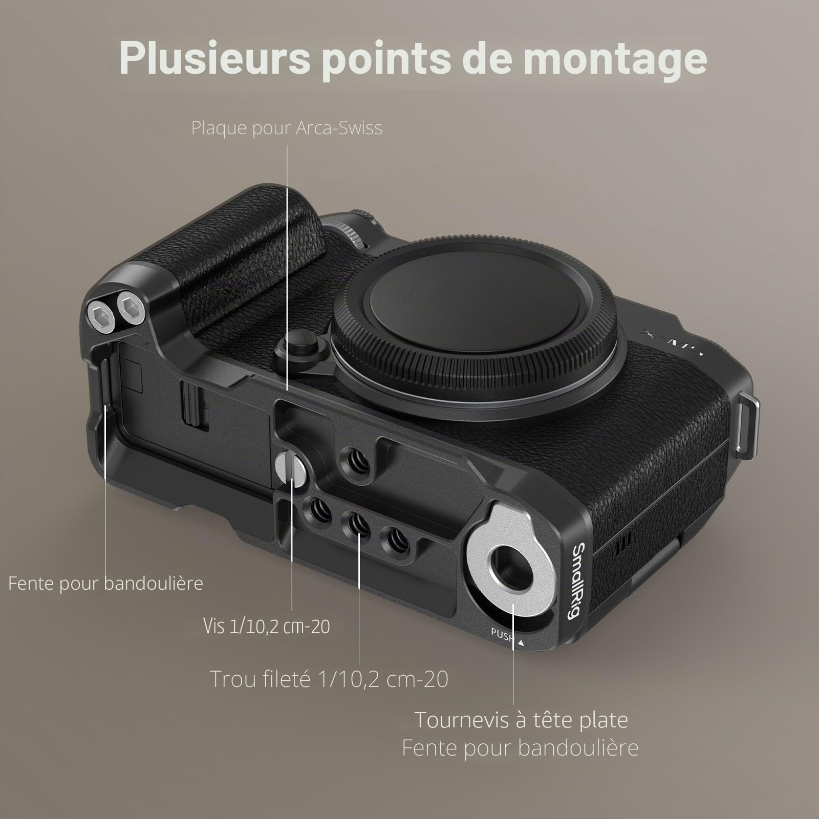 SMALLRIG X-M5 Poignée en L pour FUJIFILM X-M5, Plaque de Fixation Rapide Intégrée pour Arca, Latérale Légère en Silicone, Comprend Un Pare-Brise avec Adaptateur pour Griffe Froide (Noir) - 4876