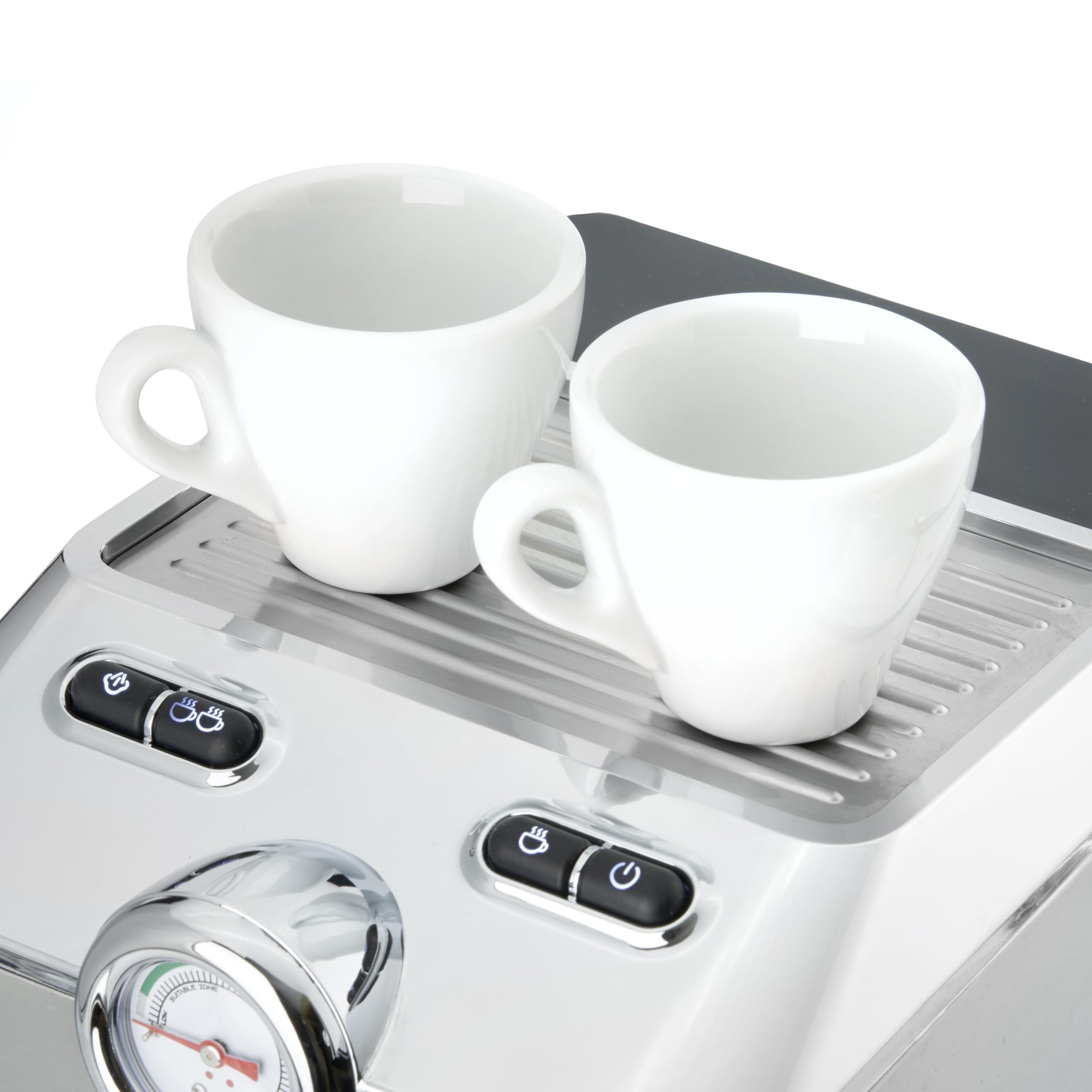 Caso Espresso Gourmet - Macchina portafiltro in acciaio inox, potente pompa Ulka da 19 bar, con montalatte, per caffè o cialde di caffè ESE, per 2 tazze, con piastra riscaldante