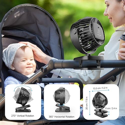 Miniatura 5 de Ventilador pequeño de clip con control remoto | Batería de 8000 mAh | 5 velocidades | Mini ventilador de escritorio/mesa portátil recargable de 5