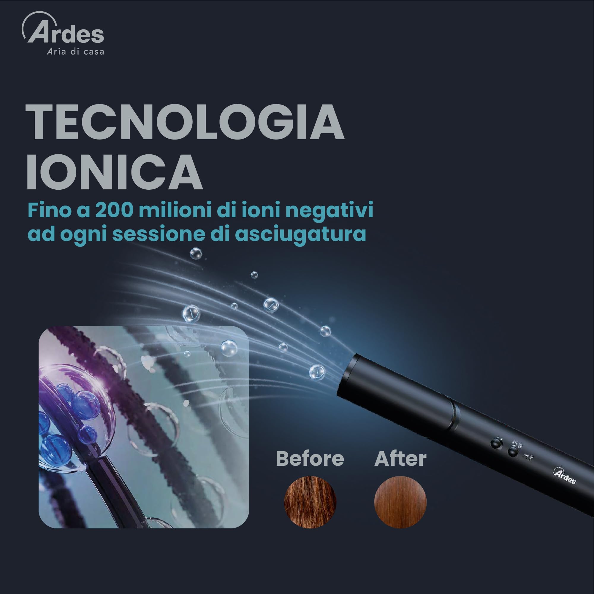 ARDES ESTYLIA ARPHON03 5-in-1 Styler und Haartrockner, 110.000 U,min Digitalmotor, mit automatischem Lockenstab rechts und links, Coanda-Technologie, Glättungsbürste, Konzentrator und Diffusor