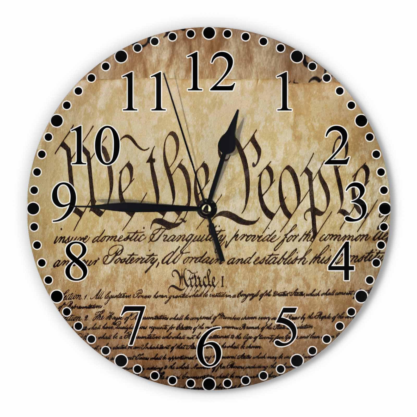 Writing History Wall Clock 10 Inch Battery Operated The Constitution For The United States of America Clock Silent Non-Ticking Modern Clocks