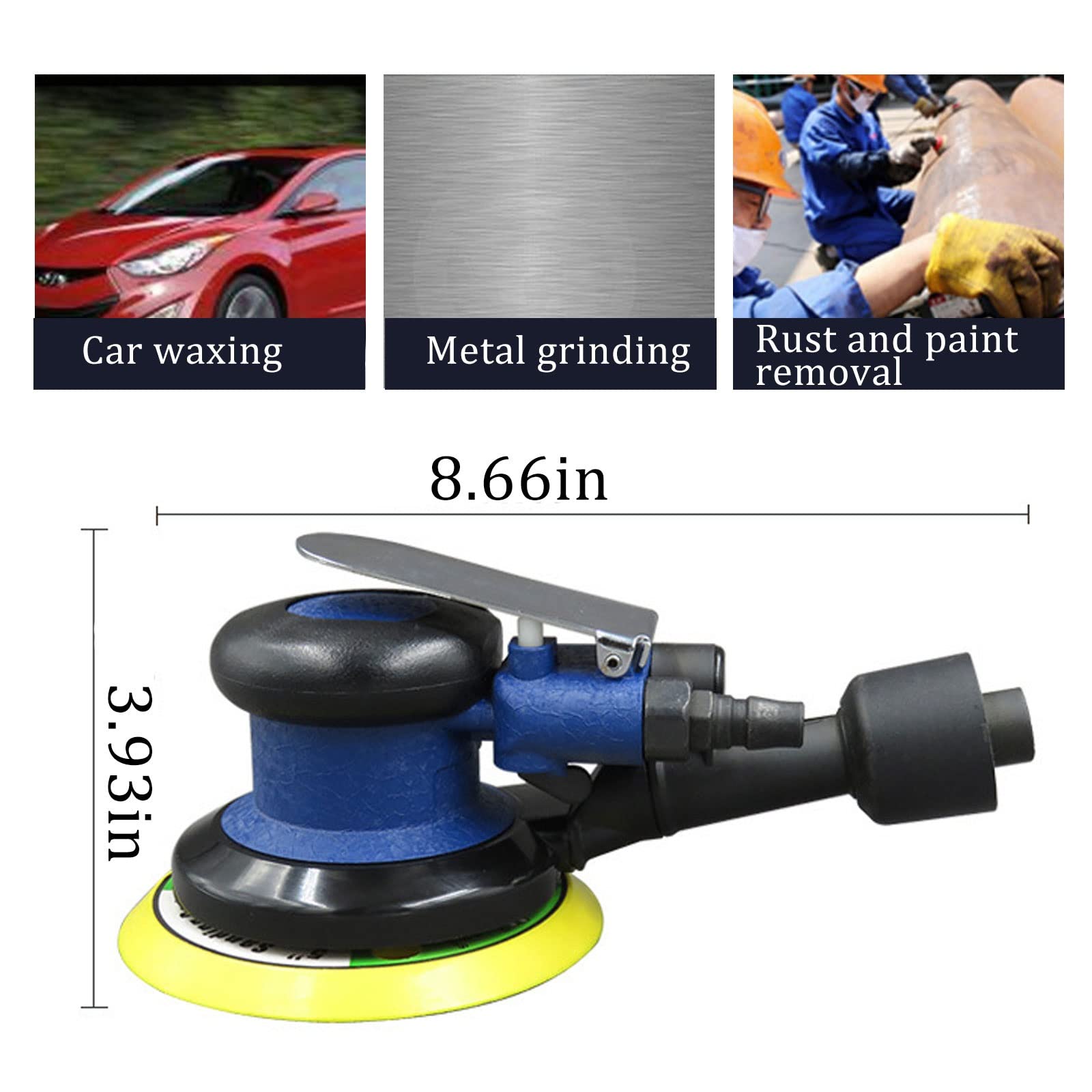Mini levigatrice pneumatica, levigatrici con raccolta della polvere, dimensioni ridotte, peso ridotto, vibrazioni ridotte, ideale per la levigatura a punti di aree di interesse, corpi, mobili, legn