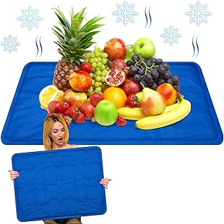 Reallnaive 2 Pcs Reusable Freezable Ice Mat for Buffet Table Chilled Serving Tray Party 19.69 x 15.75 Inches Charcuterie Cooler Cooling Trays for Food, Cheese(Pure Blue)