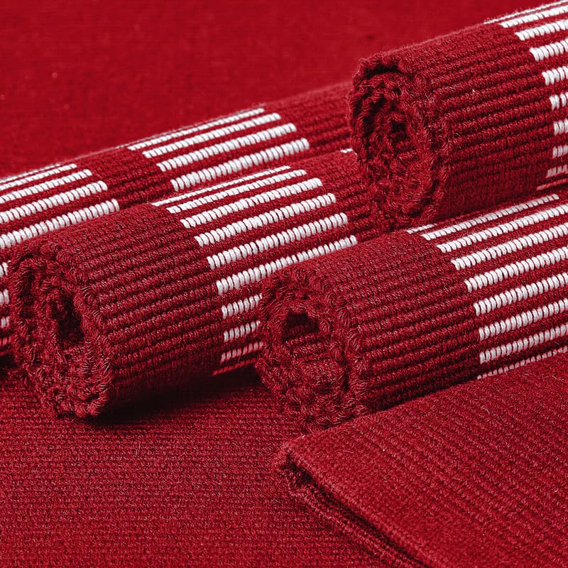 Encasa Homes Dining Placemats (Set of 6 pcs) Made from Fine Ribbed Cotton - Perfect Size 46x32 cm, Smart Modern Colours & Designs, Use at Home, Cafes, Restaurants & Hotels - Ladder Red - Image 3