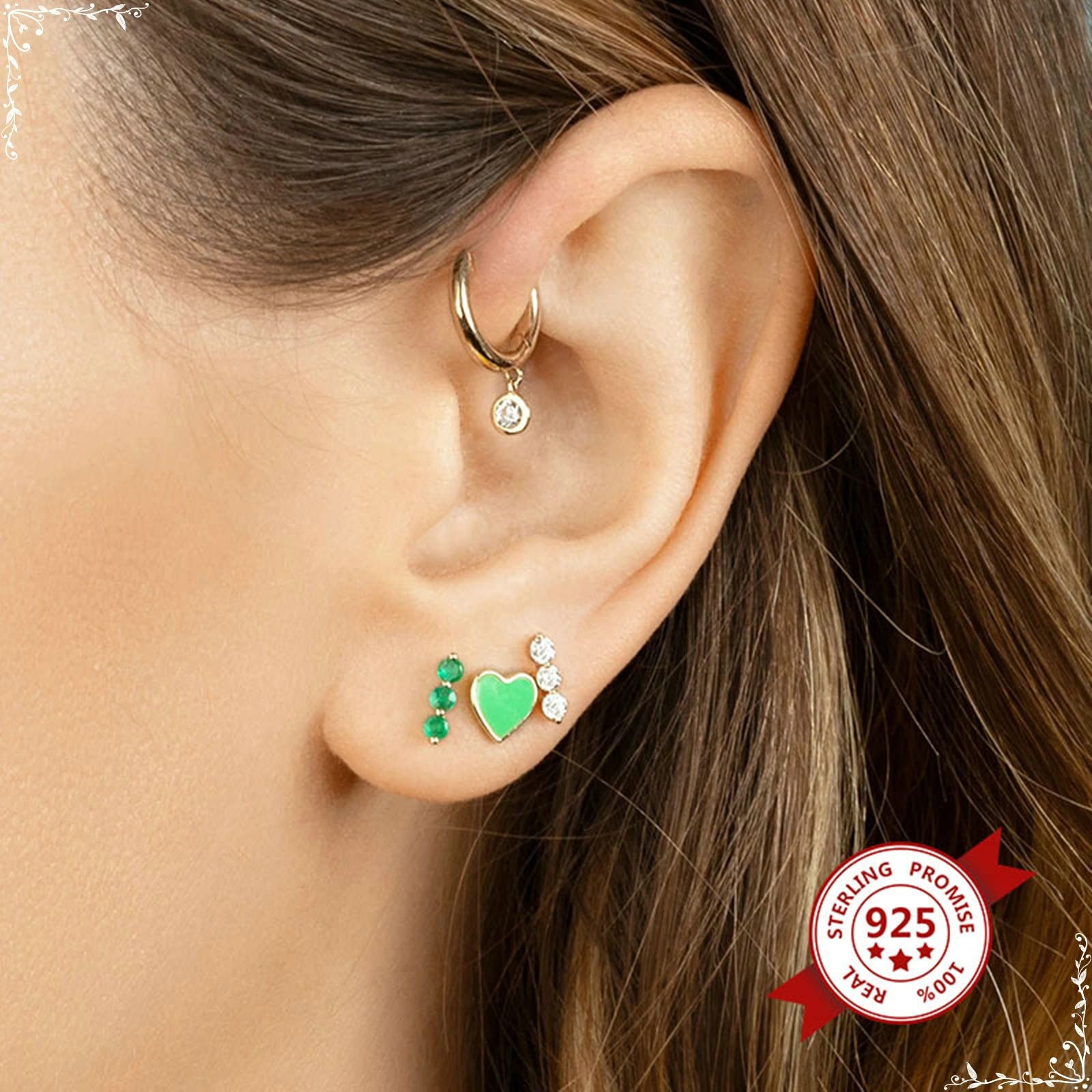 Orecchini a Bottone placcati in Oro da Donna, Orecchini a Bottone da Donna Orecchini a Bottone Tragus in Argento Sterling a Forma di Cuore con Smalto