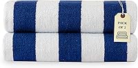 Lane Linen 100% Cotton Oversized Beach Towels 2 Pack - Cabana Stripe Quick Dry Pool Towels 36x72 Blue for Women