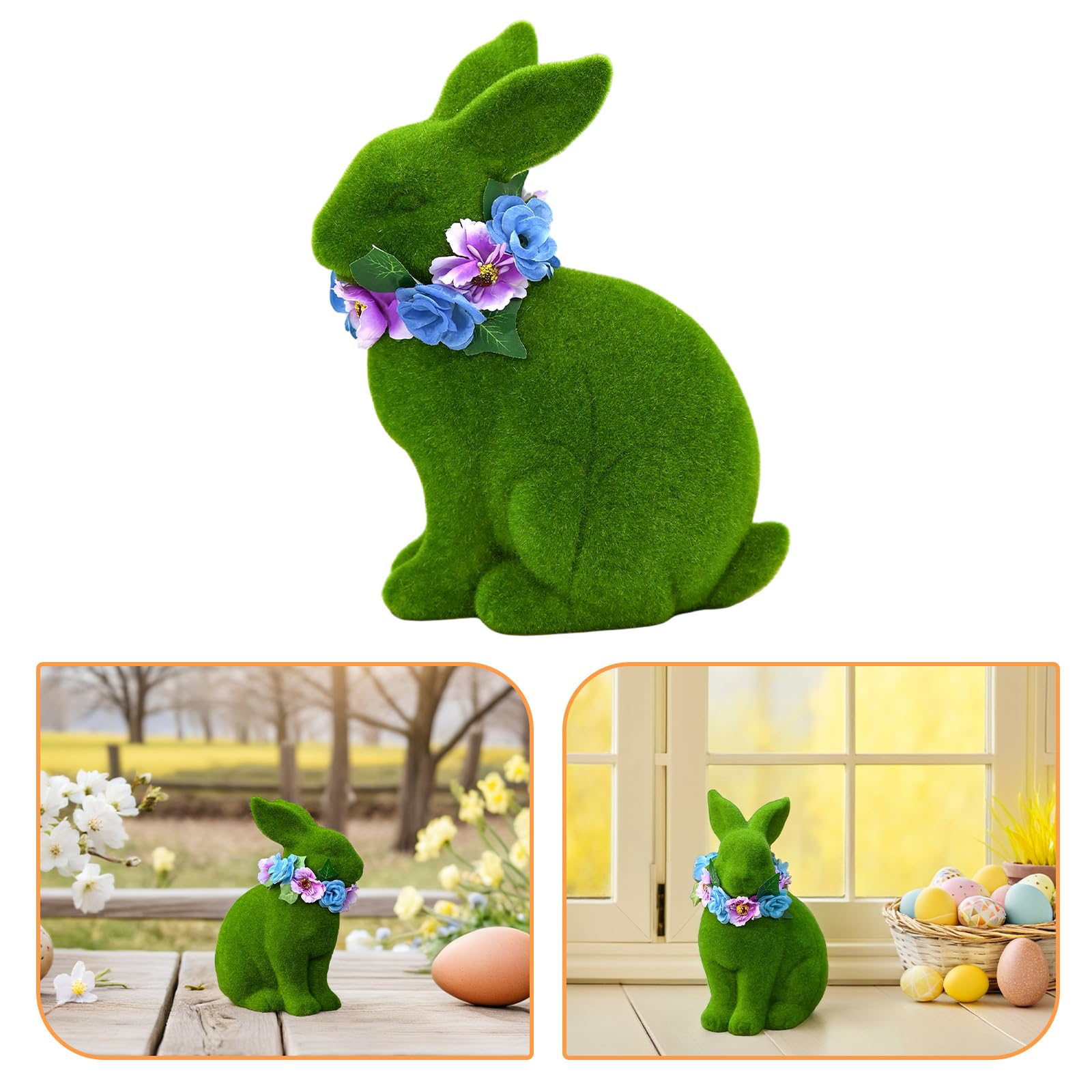 YARNOW Décoration de Pâques Lapin Floqué Vert 25 Cm, Figurine Lapin en Résine Légère pour Jardin et Intérieur, Ornement Printanier pour Table et Fête de Pâques