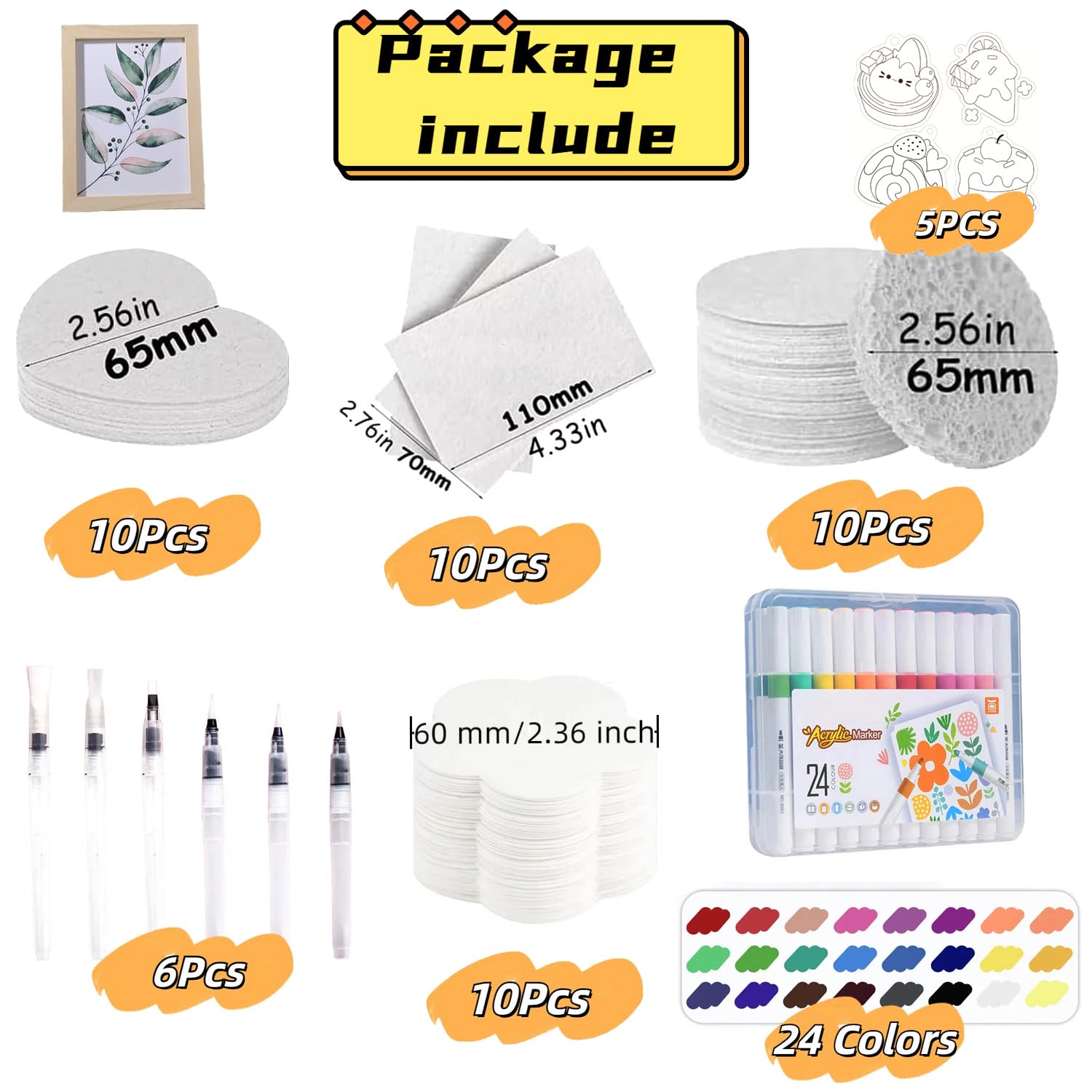 Ultimate Magic Texture Painting Kit, 45Pcs Magic Puffy Paint for 3D Floating Art with Picture Frame, 24Colors DIY Bubble Drawing Pens with 6Pcs Water Brush, Foam Canvas Sponge Craft Supplies