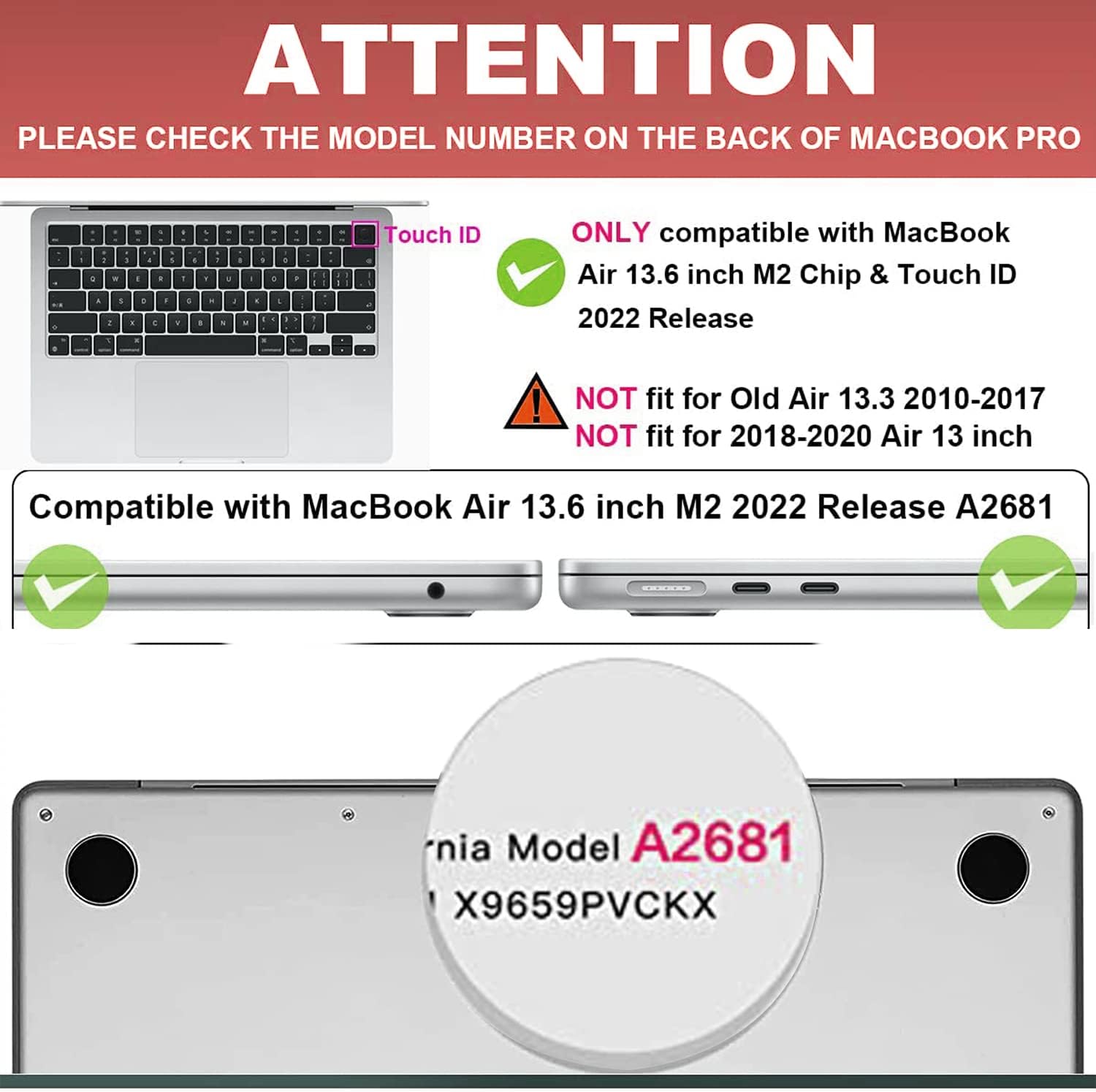 Compatible with MacBook Air 13.6 inch Case 2022-2026 Release A2681 M2 A3113 M3 A3240 M4 A3449 M5 Chip Plastic Laptop Hard Shell w/Mac OS Keyboard Sticker & Keyboard Cover (Cow Hair)