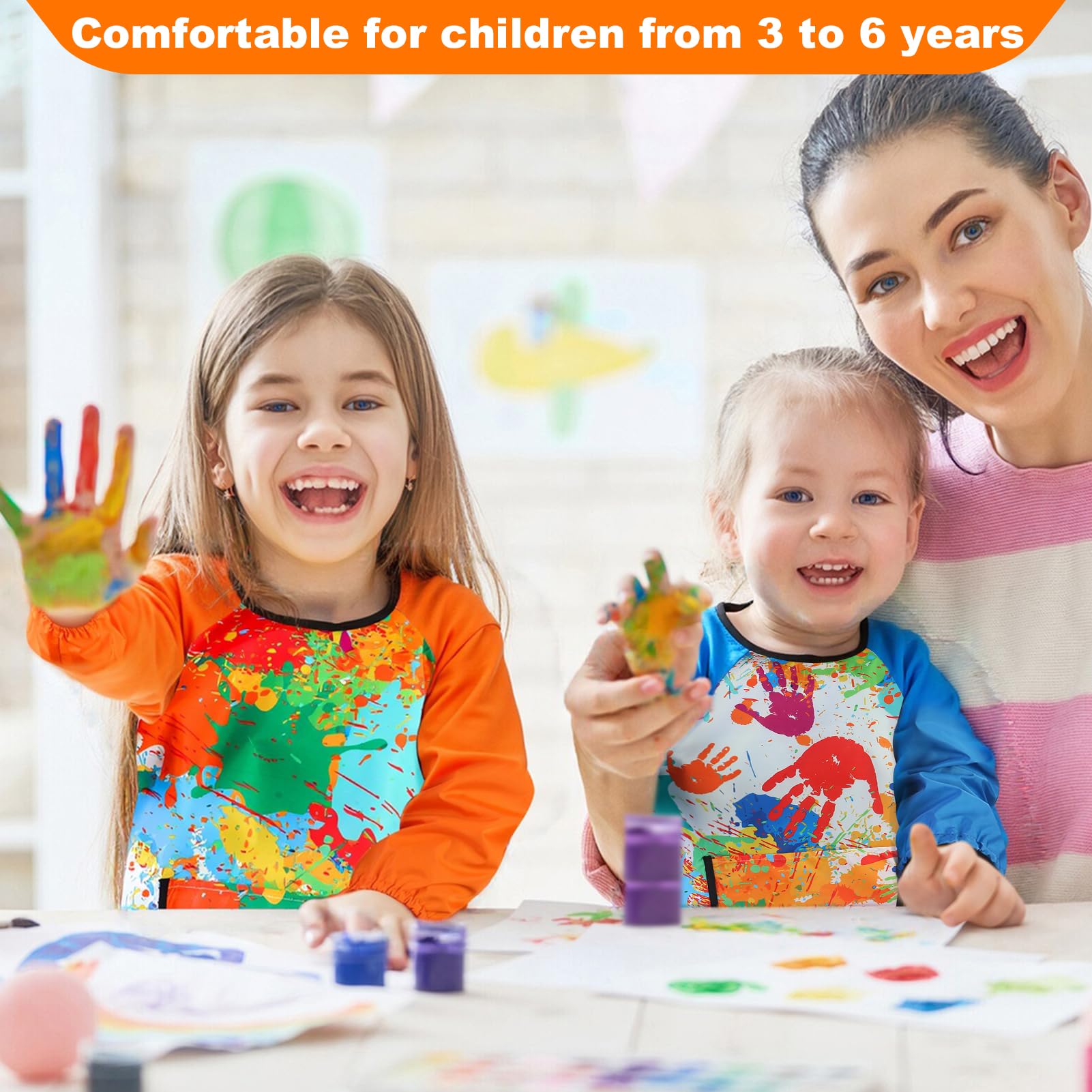 GSrenyu 2 Pcs Kids Painting Apron, Waterproof Child Art Smock with Pocket - Image 4