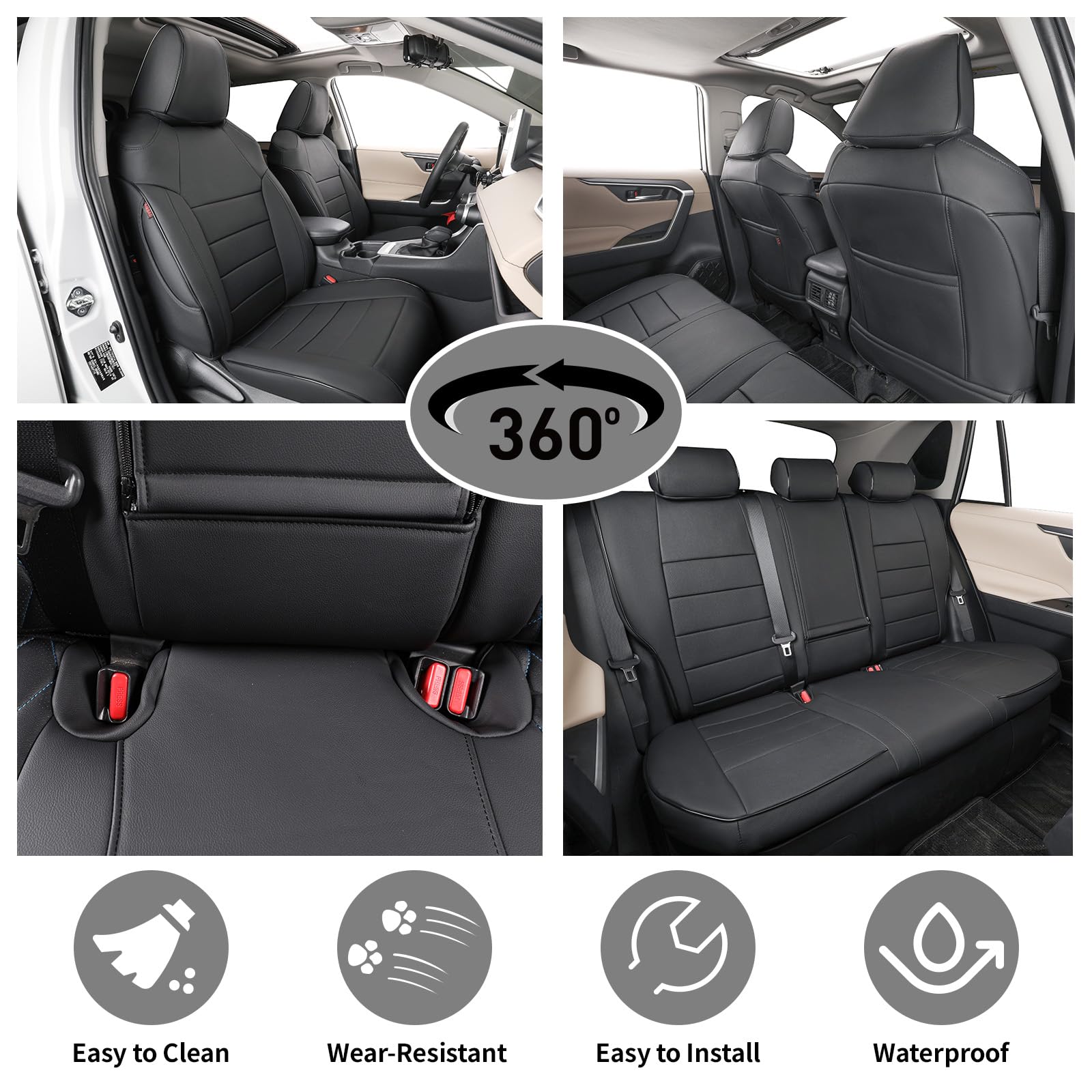 EKR Sitzbezüge für 2014-2020 Corolla 2020 L LE(Rear Row w/Built-In headrest) Schwarz EKR0187