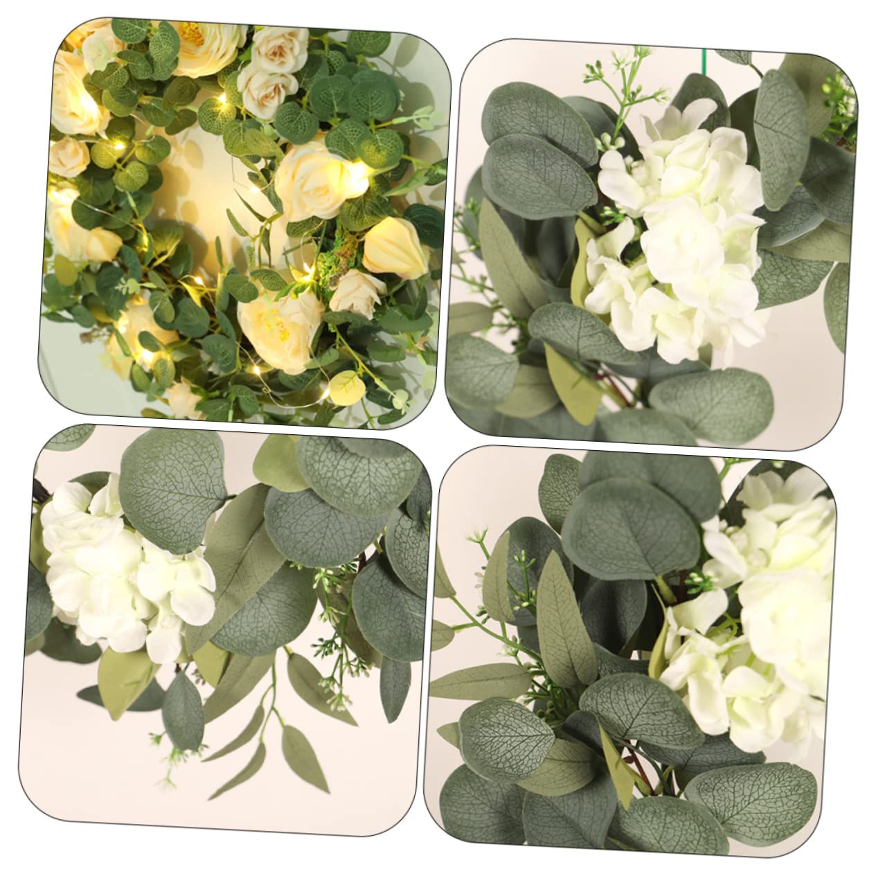 Alipis 1set Ghirlanda Estiva Fiori Artificiali Di Ortensia e Eucalipto Decorazione Per Appendi Casa e Feste Include Luce Led Per Atmosfera Accogliente