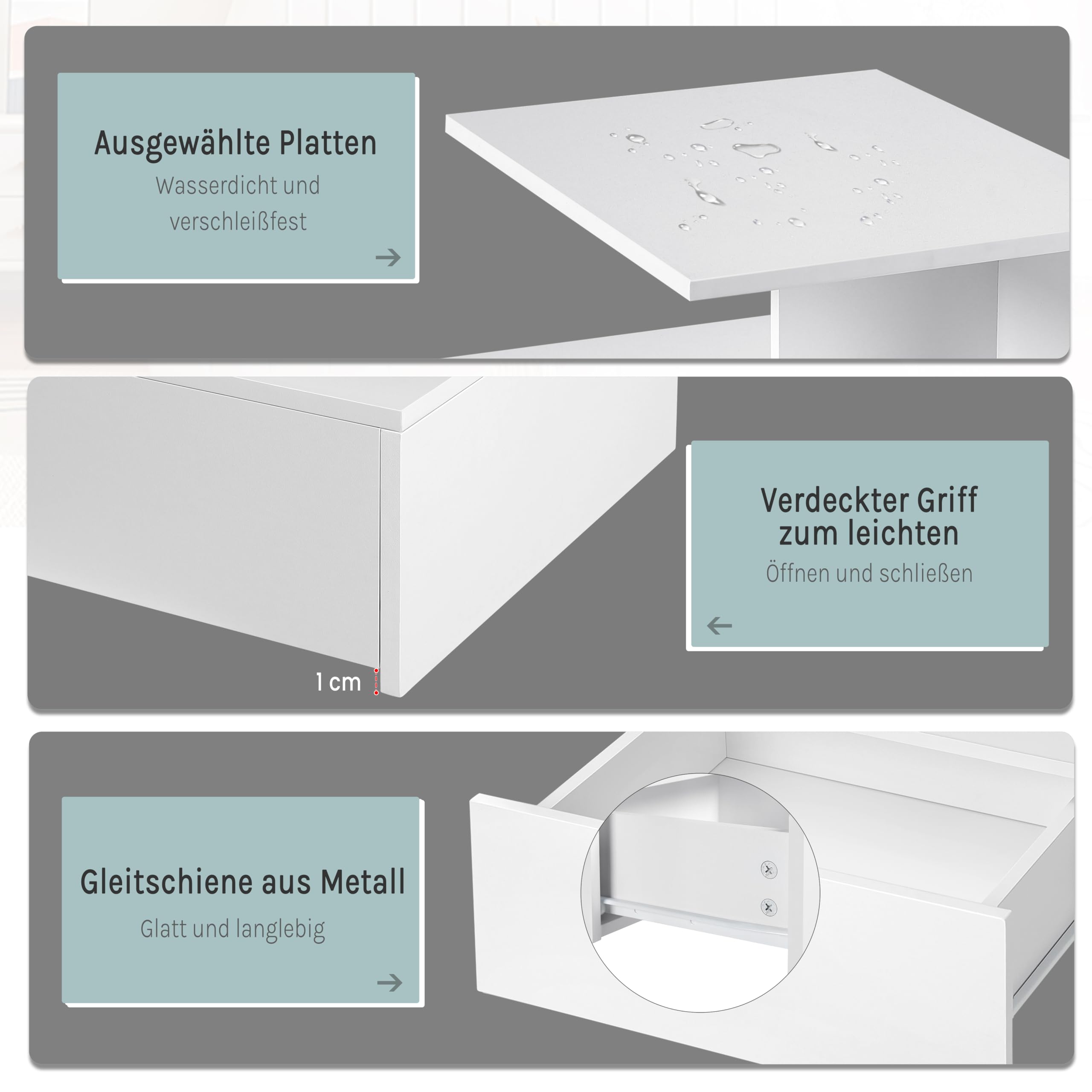 WOLTU 2er Set Nachttisch hängend, schwebender Nachtschrank mit Schublade, Wandregal Nachtkommode, offenem Fach, 40x31x35 cm, Nachtkonsole, Wandschrank, aus Holzwerkstoff, weiß, NTS03ws-2