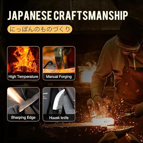 Miniatura 3 de Huusk Juego de cuchillos de chef forjados a mano para cortar carne, mini cuchillo japonés con funda para asar al aire libre, juego de cuchillos de
