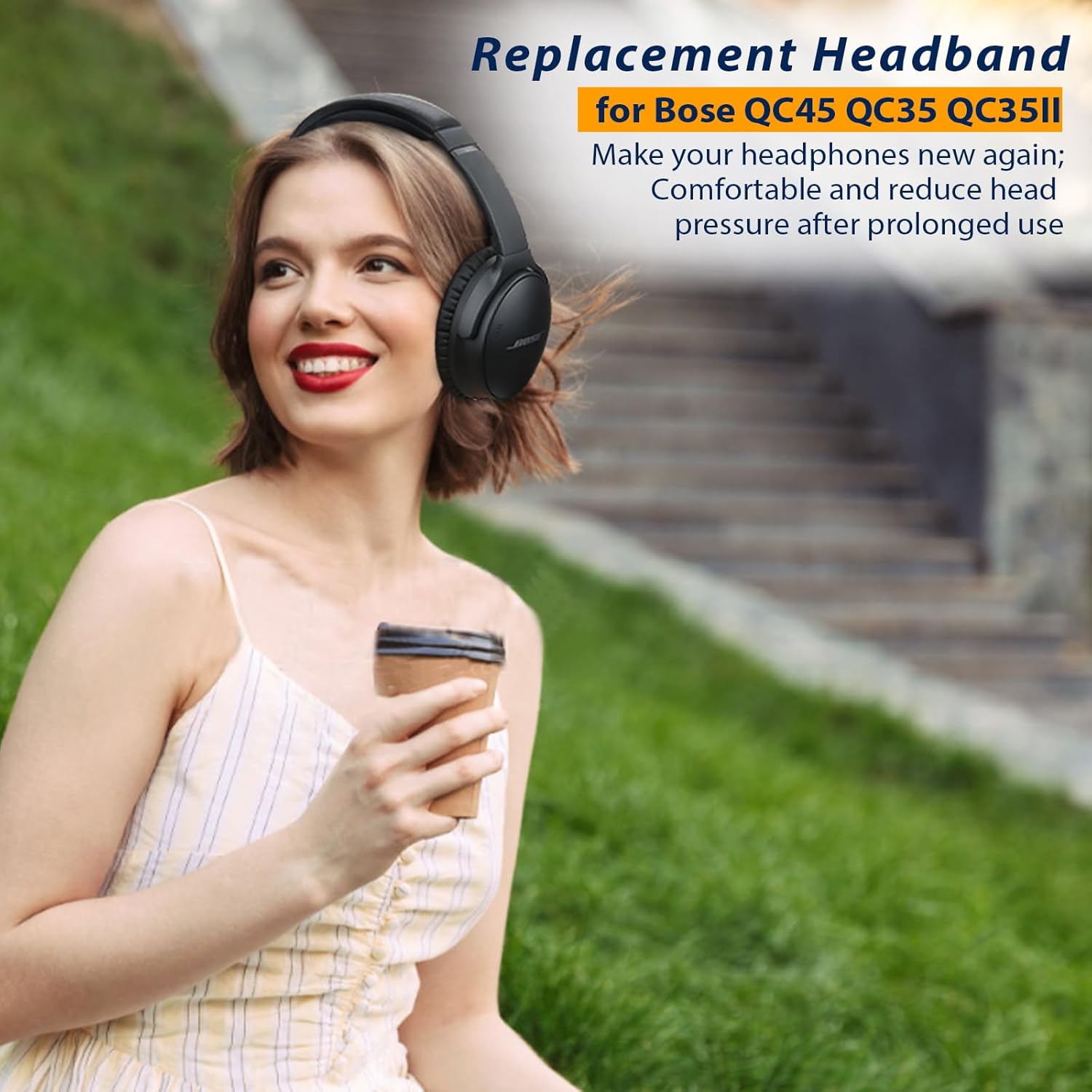 Replacement Headband Pad Kit for Bose QuietComfort 45 (QC45) QC35 QC35 II Headphones (Light Gray) - Image 2