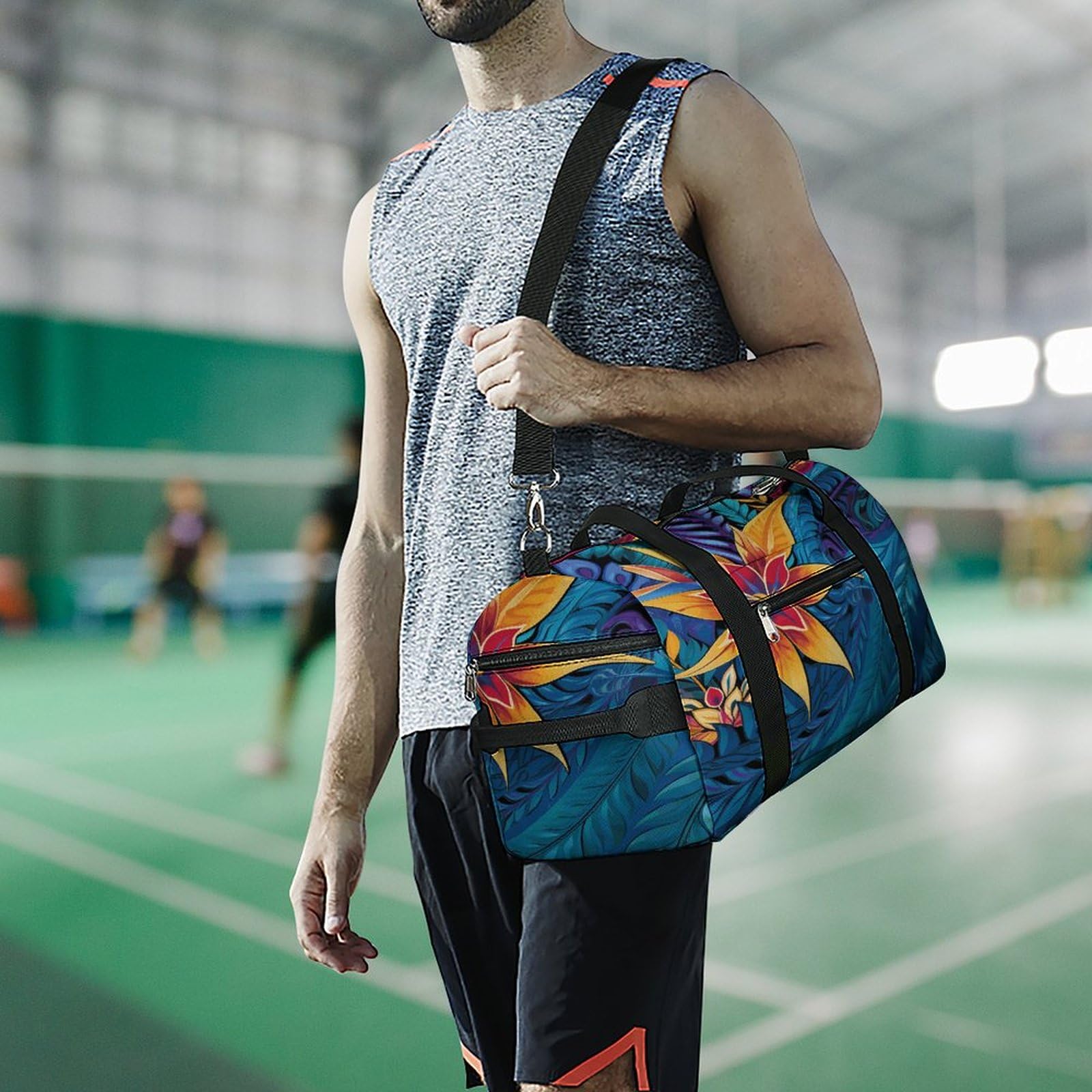 Turnbeutel für Damen und Herren, tropisches Blättermuster für Tribal-Design, wiederverwendbar, Turnbeutel mit Schuhfach, Stil, Einheitsgröße, modern, Stil:, Einheitsgröße, Modern