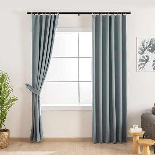 Miniatura 5 de TDZWIN Paquete de 2 barras de cortina negras para ventanas de 48 a 84 pulgadas, 1 pulgada de diámetro, barras de cortina telescópicas modernas de