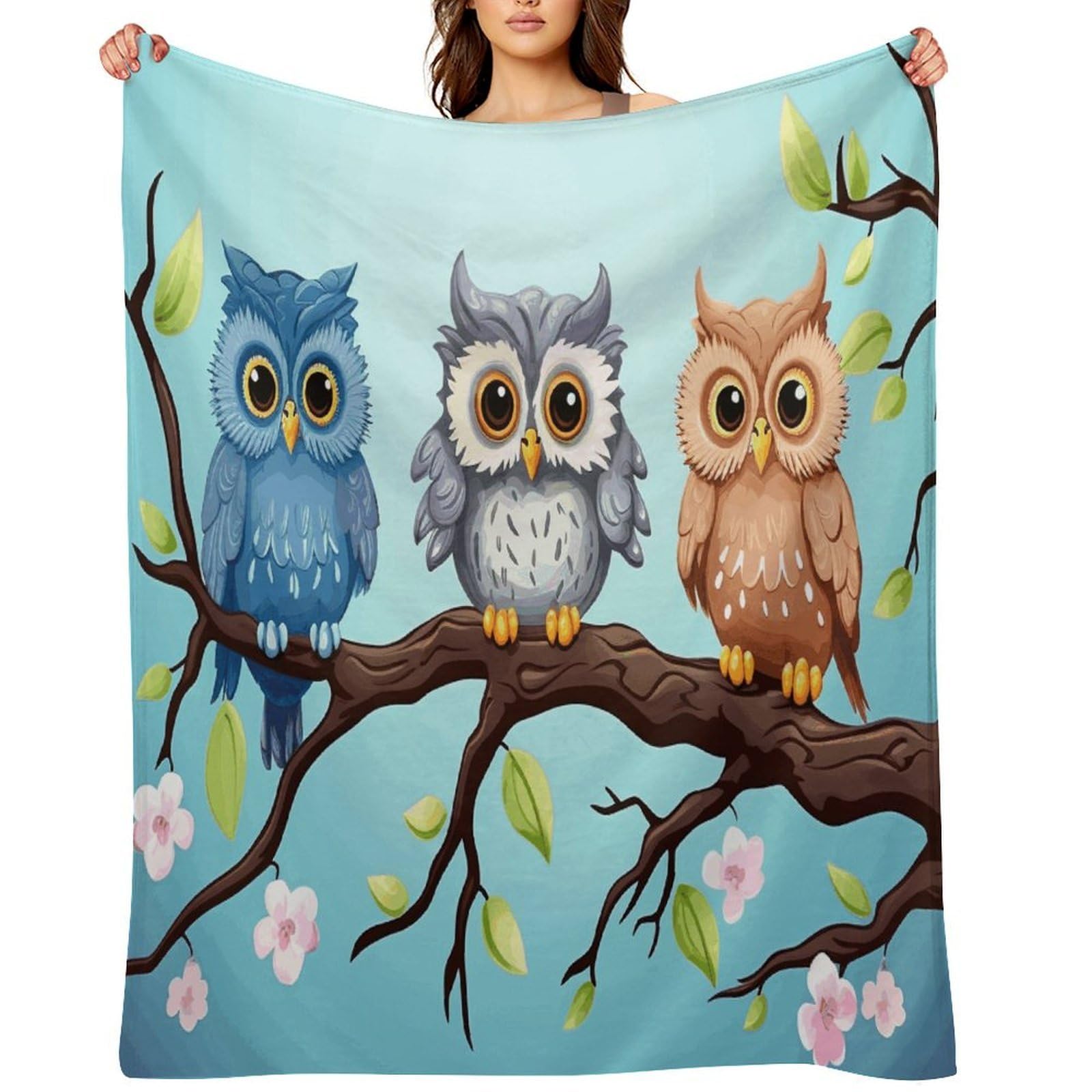 Owls on A Branch Blankets Large Luxury Flannel Throw Blanket Fashion Thick Blanket for Sofa&Bed Blankets Cozy Ultra-Soft Bath Towel for Men&Women 60"x80"