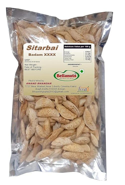 BELLANUTS Sitarbai Almond Sitarbai Badam XXXX 500 gm Inshell