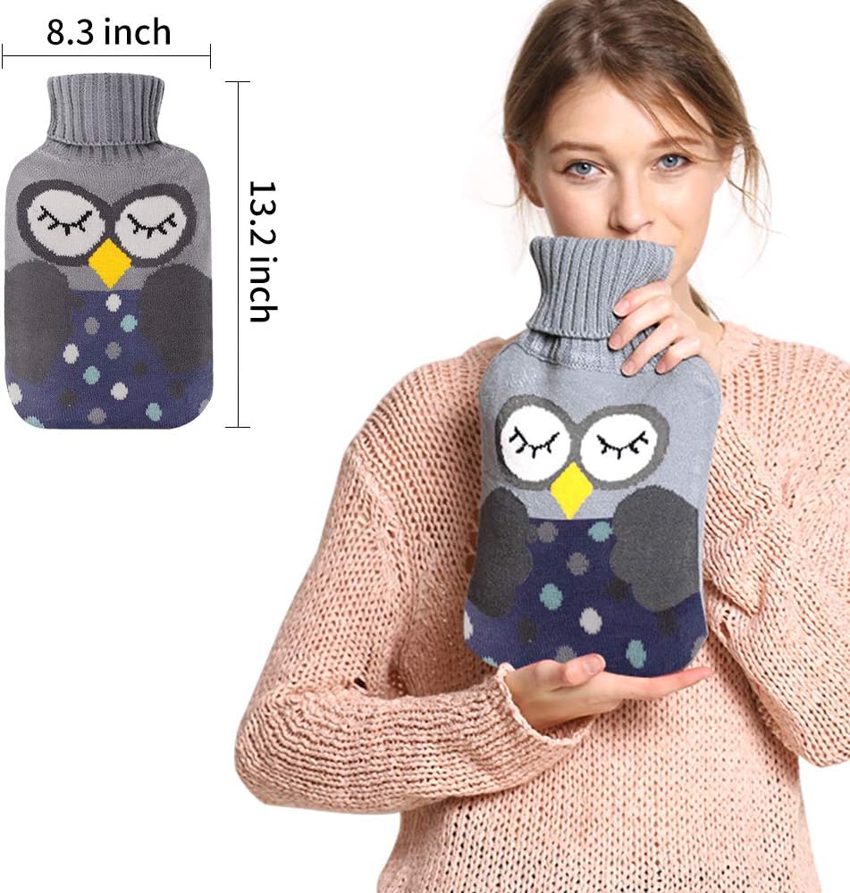 Rubber Hot Water Bottle with Cover - 2 Pack 2 Liters Classic Hot Water Bag for Pain Relief, Neck and Shoulders, Menstrual Cramps, Hot and Cold Therapy - Cartoon owl Pattern(2 L*2) : Health & Household