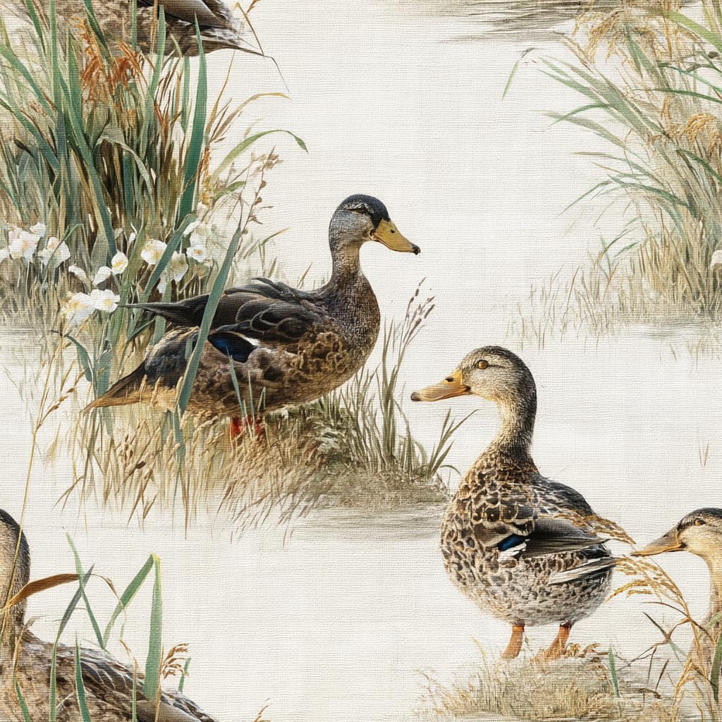 Vintage Watercolor Duck Pond Wallpaper Peel and Stick Removable 17.7" x 236.22" Reeds White Wildflower Wall Paper Self Adhesive for Classroom Bedroom Laundry Room Bathroom