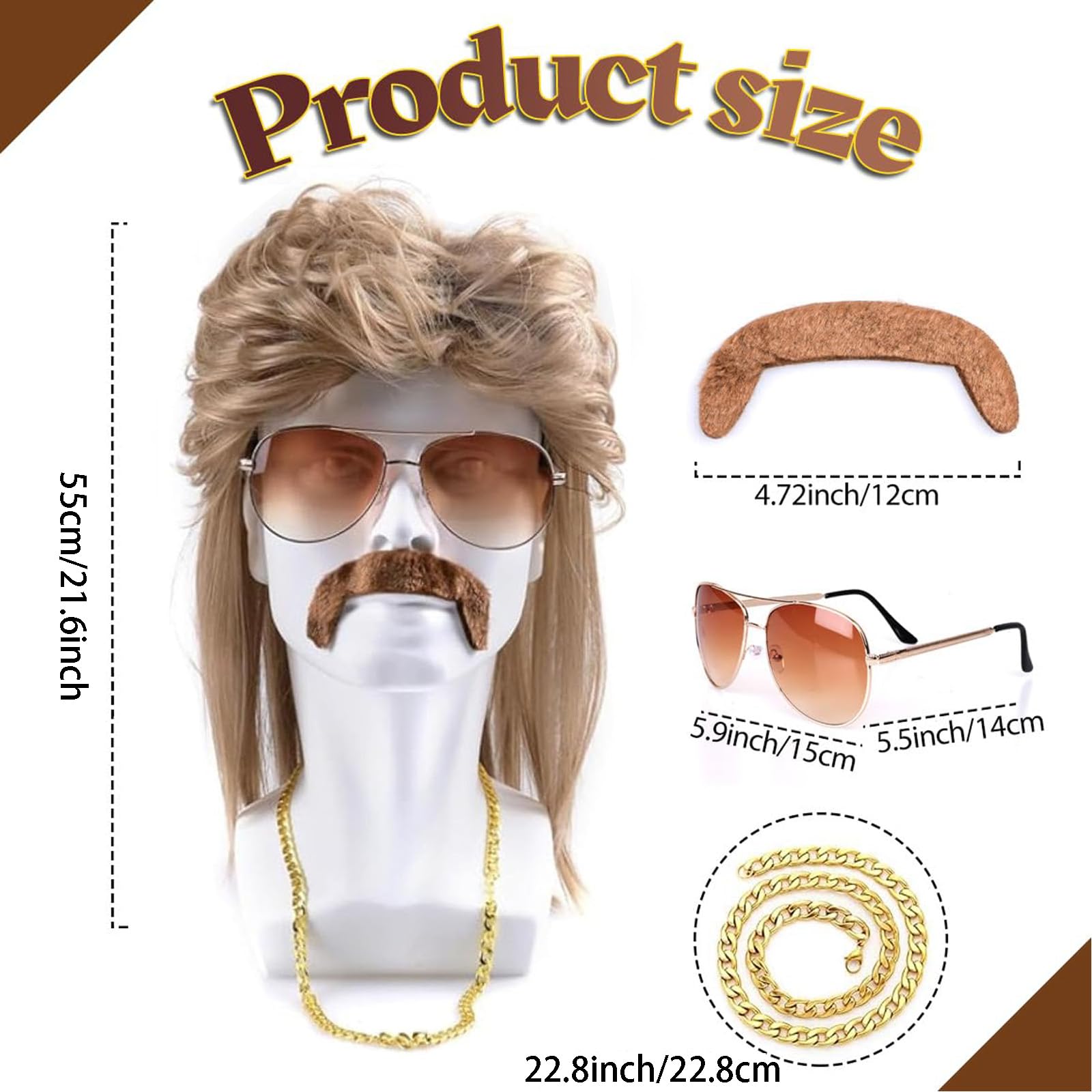 4-Piece Set 80s Wig - Blonde & Brown Wave Mullet Wigs for Men - George Michael Style - Halloween Costume & Party Accessory - Image 2