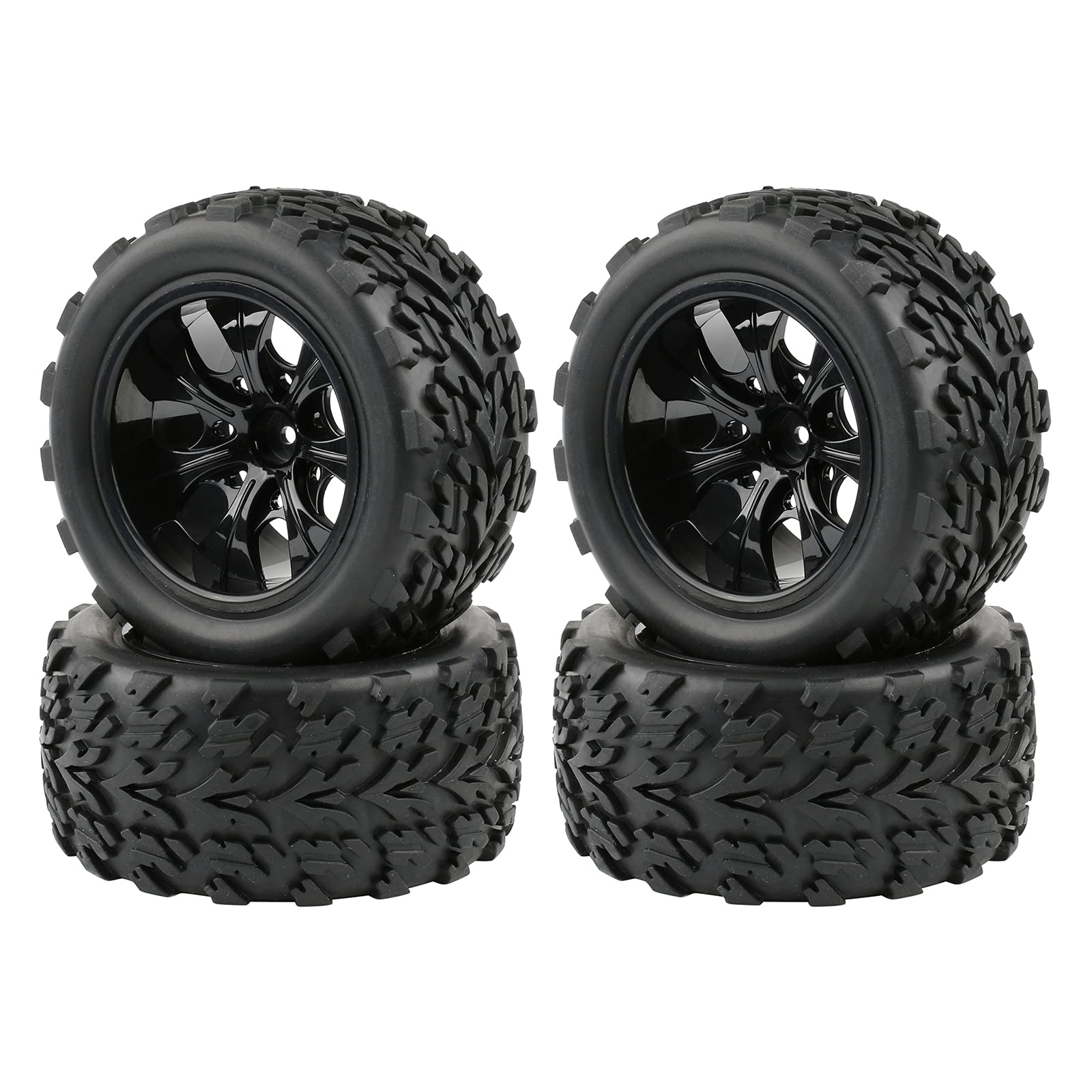 4PCS Off Road 12mm Hex RC Wheels and Tires with M4 Lock Nuts Washers Wrench for 1/10 Monster Truck Traxxas Stampede Rustler HSP Exceed RC Infinitive