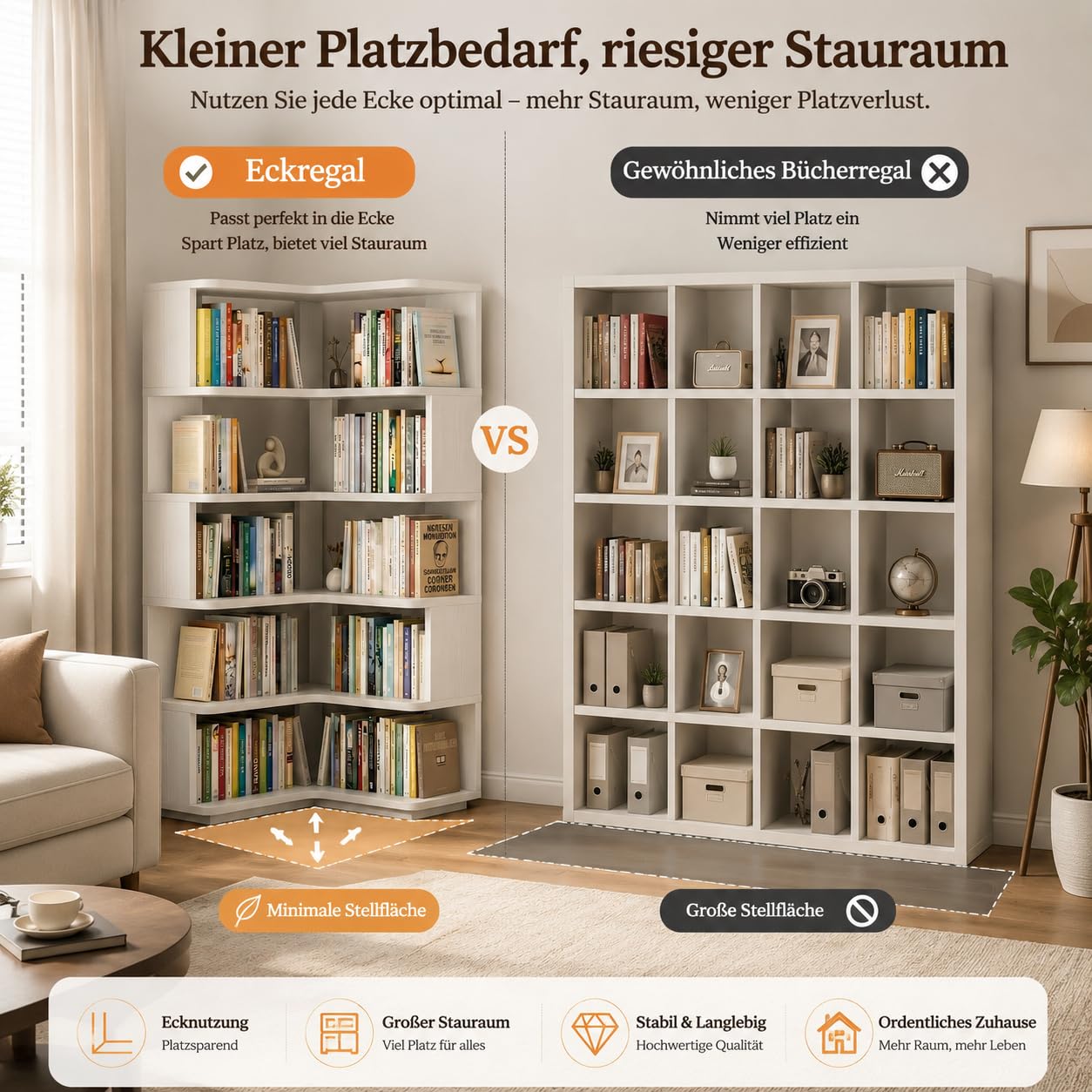 Homieasy Eckregal 5 Ebenen, L-förmiges Bücherregal,Weiß