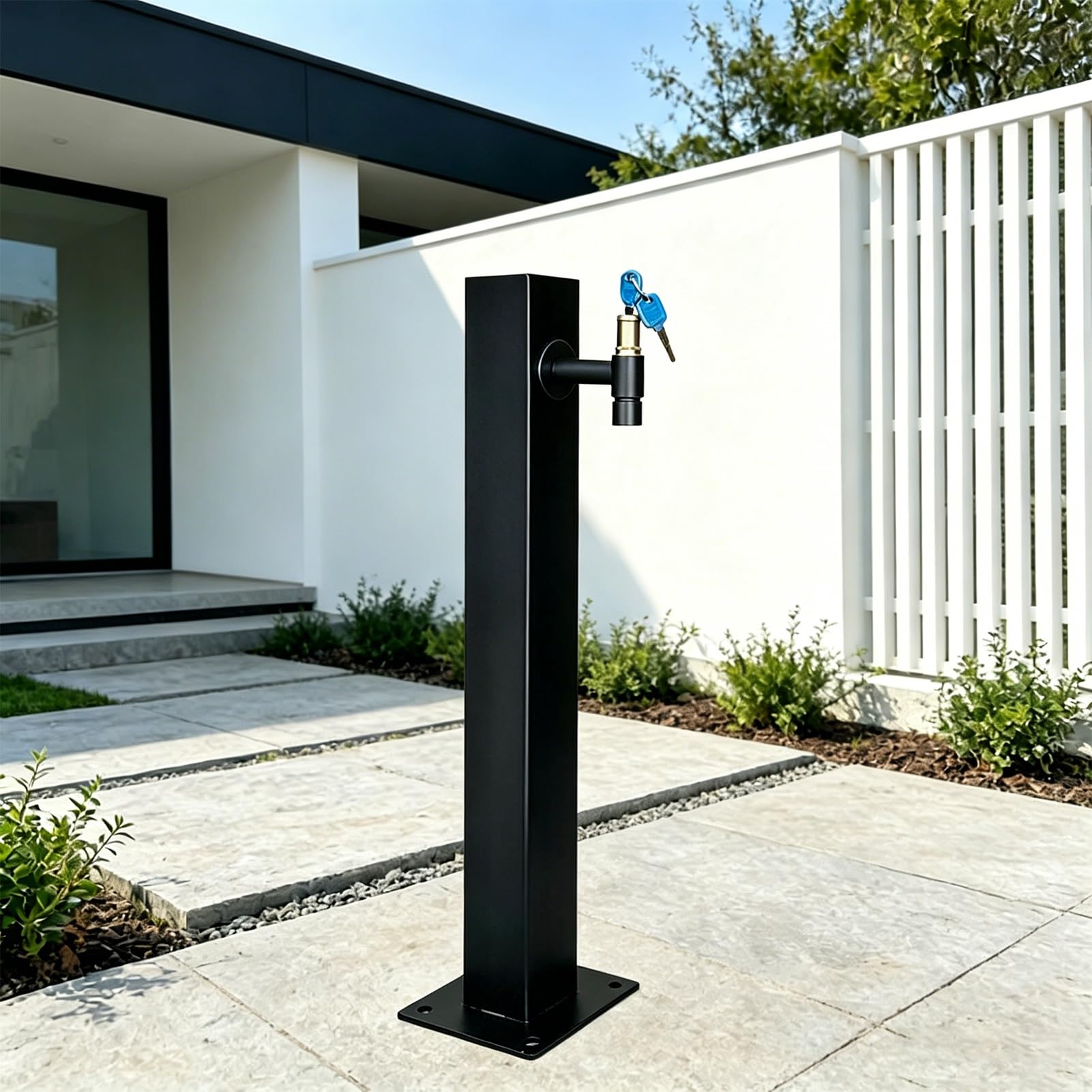 Lonmrrton E Floor Mounted Black Water Column, Vertical Garden Faucet Stand, Outdoor Yard Hydrant Spigot For Irrigation, Car Washing & Pet Bath(,Height: 95Cm/37.4In)