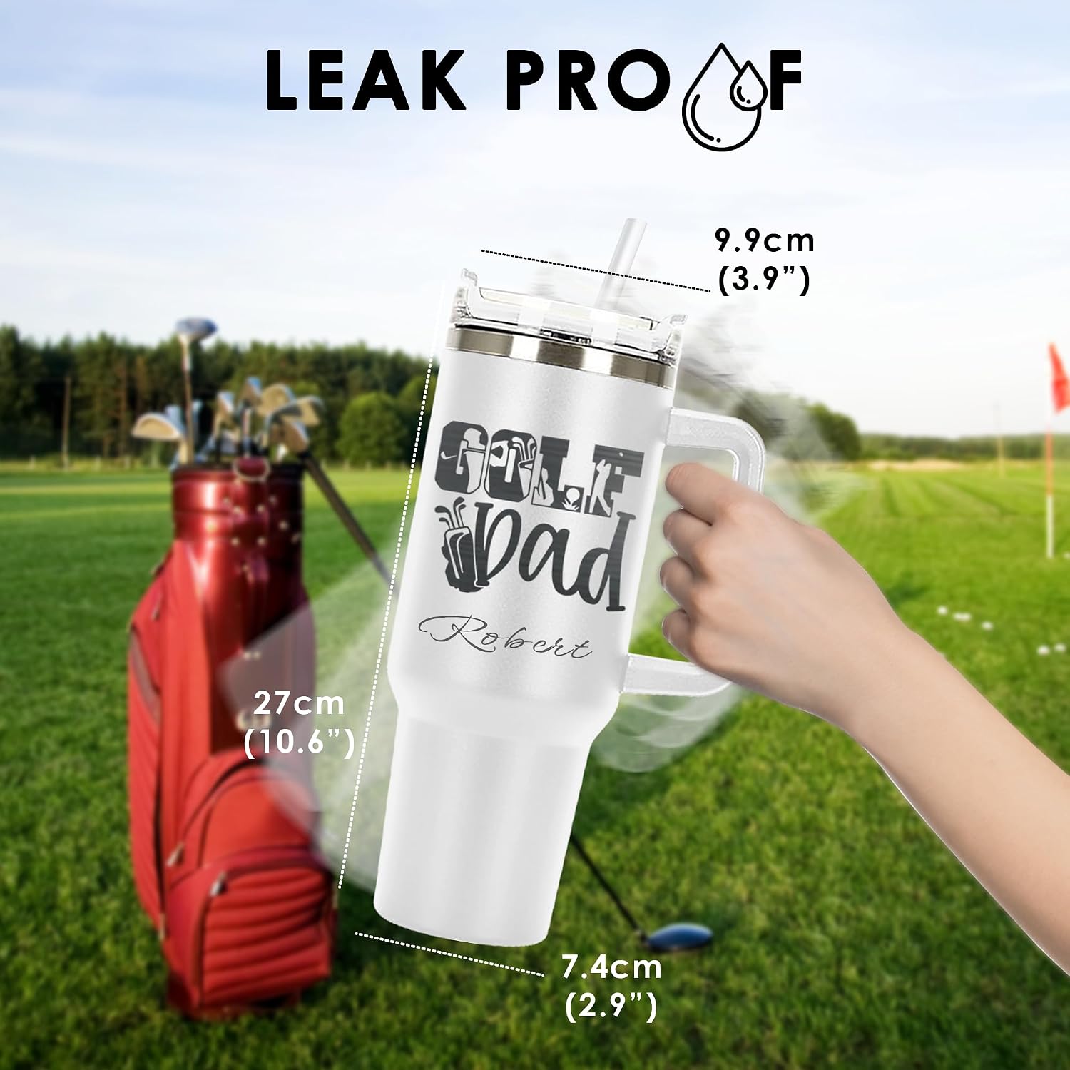 Personalized Golf Gifts For Golf Lover Laser Engraved 40 oz Large Tumbler with Handle, Straw and Lid,Vacuum Insulated Cup, Coffee Mug for Men, Golfer, Dad, Father
